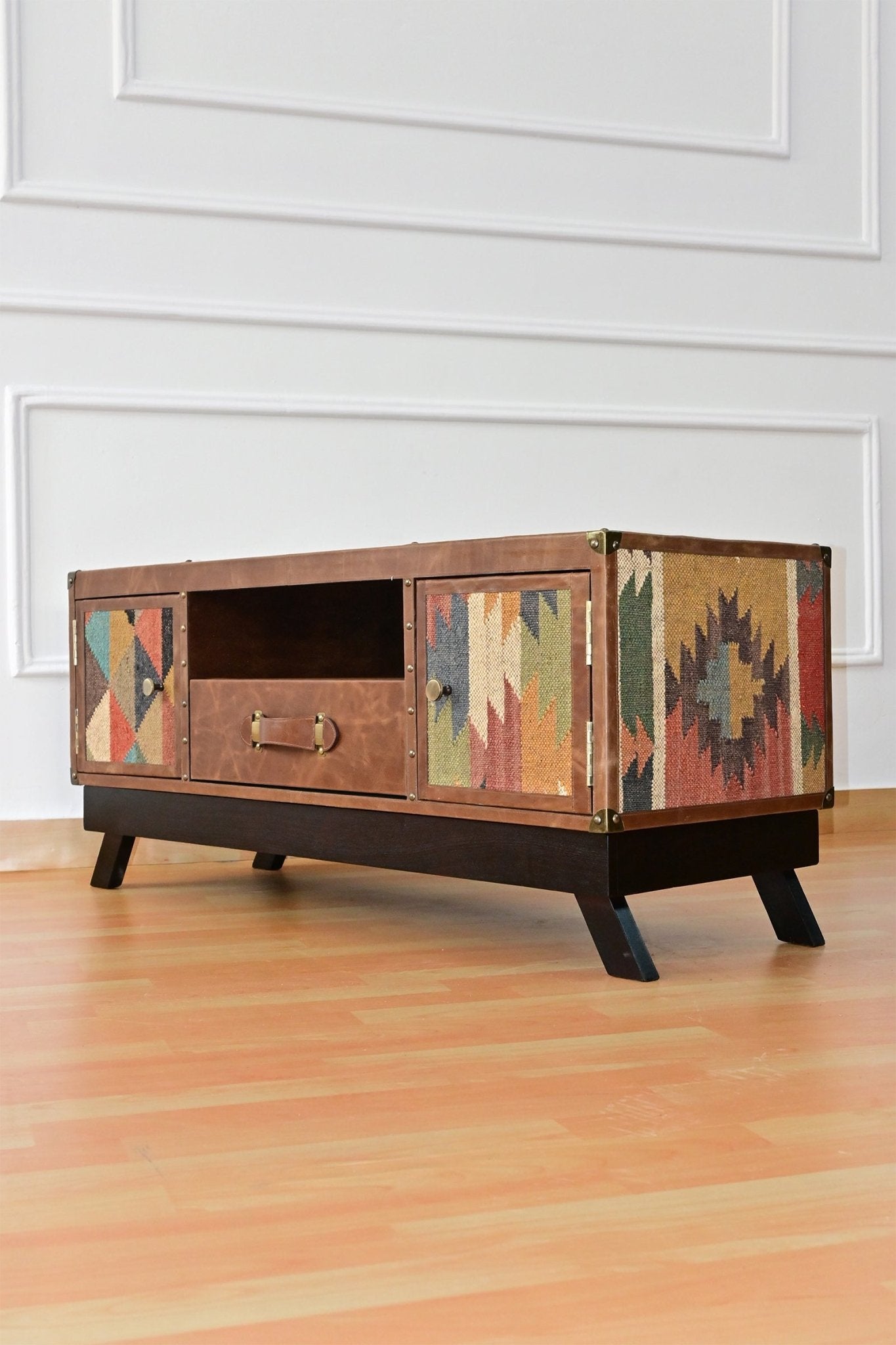 MAEVE TV UNIT - KILIM AND LEATHER - ART AVENUE