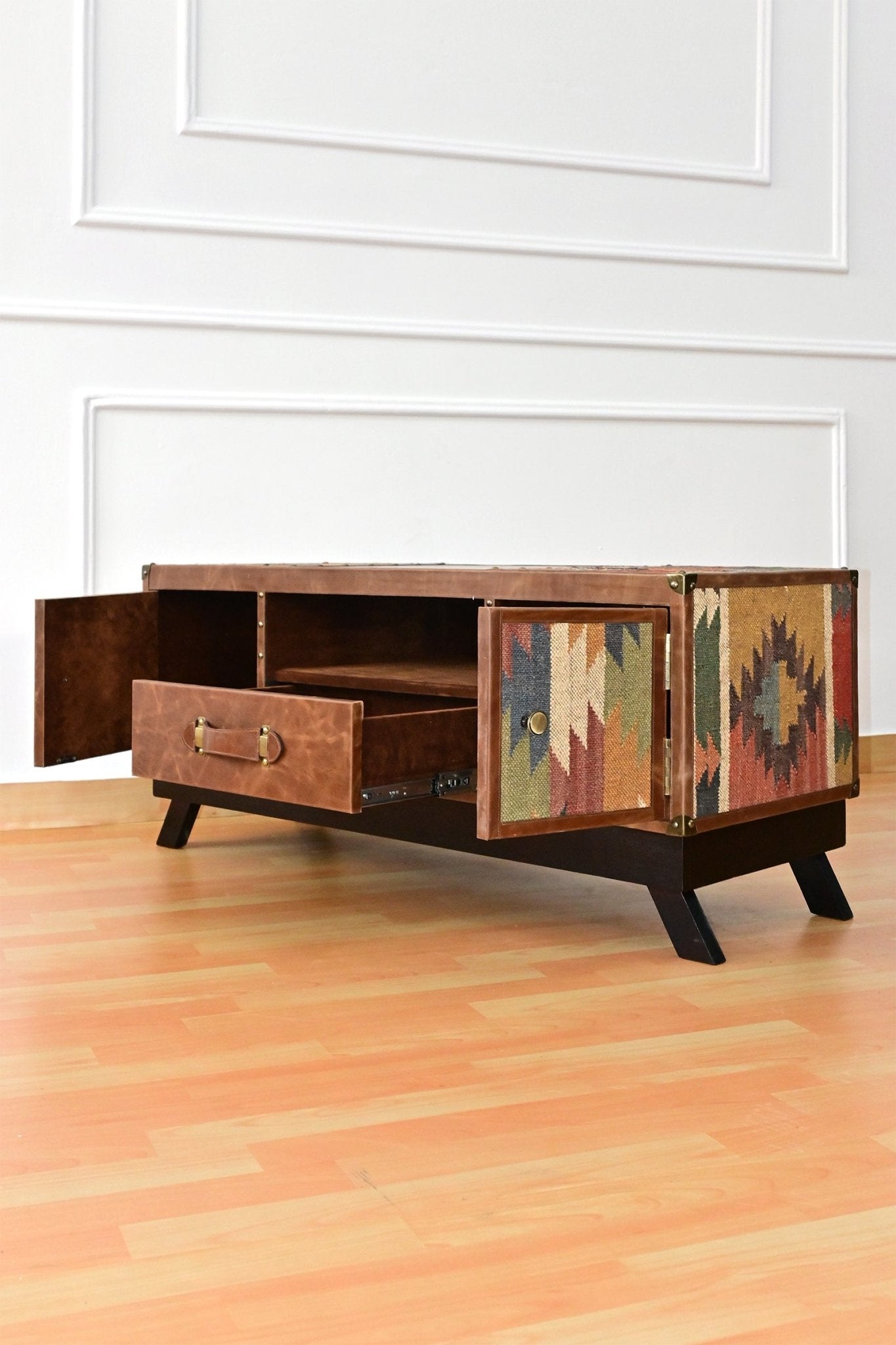 MAEVE TV UNIT - KILIM AND LEATHER - ART AVENUE