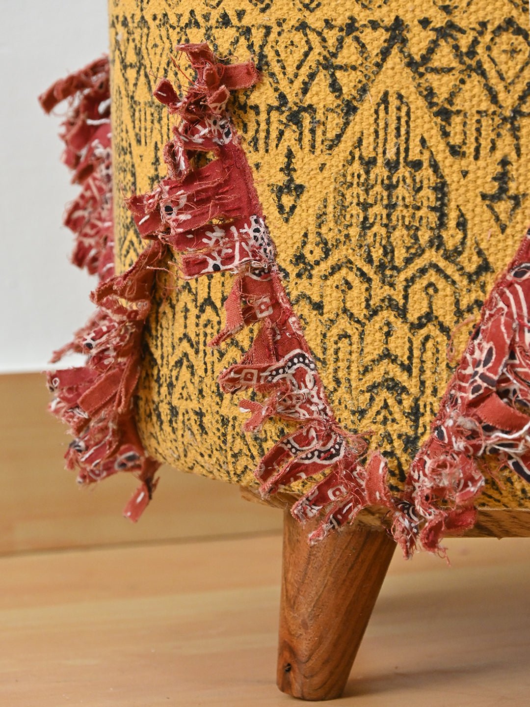 Side view of kilim cylindrical ottoman — Art Avenue