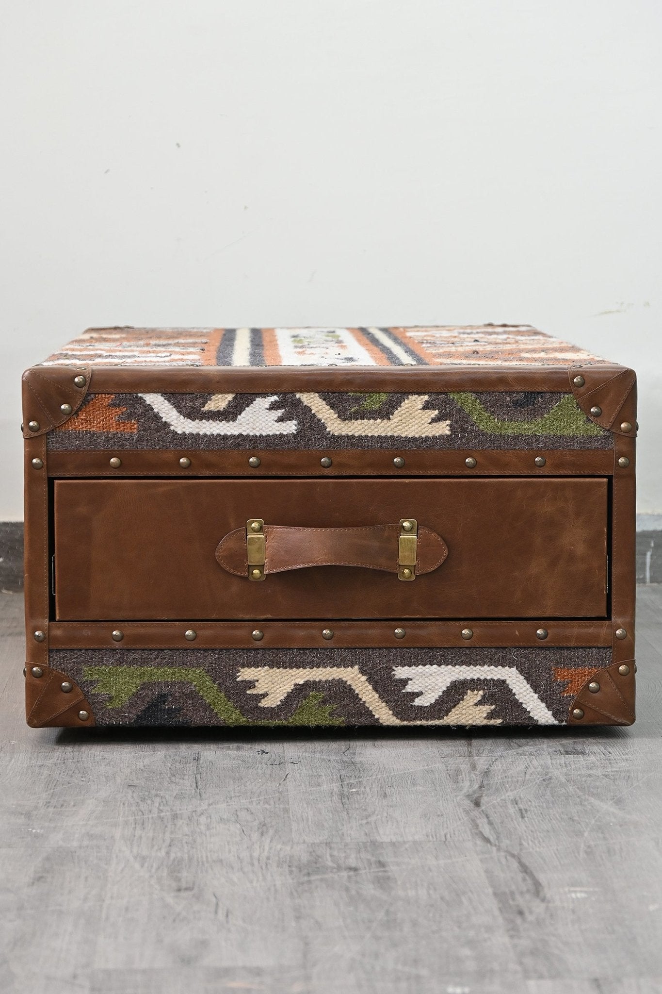 Moonshine kilim coffee table drawer detail — Art Avenue