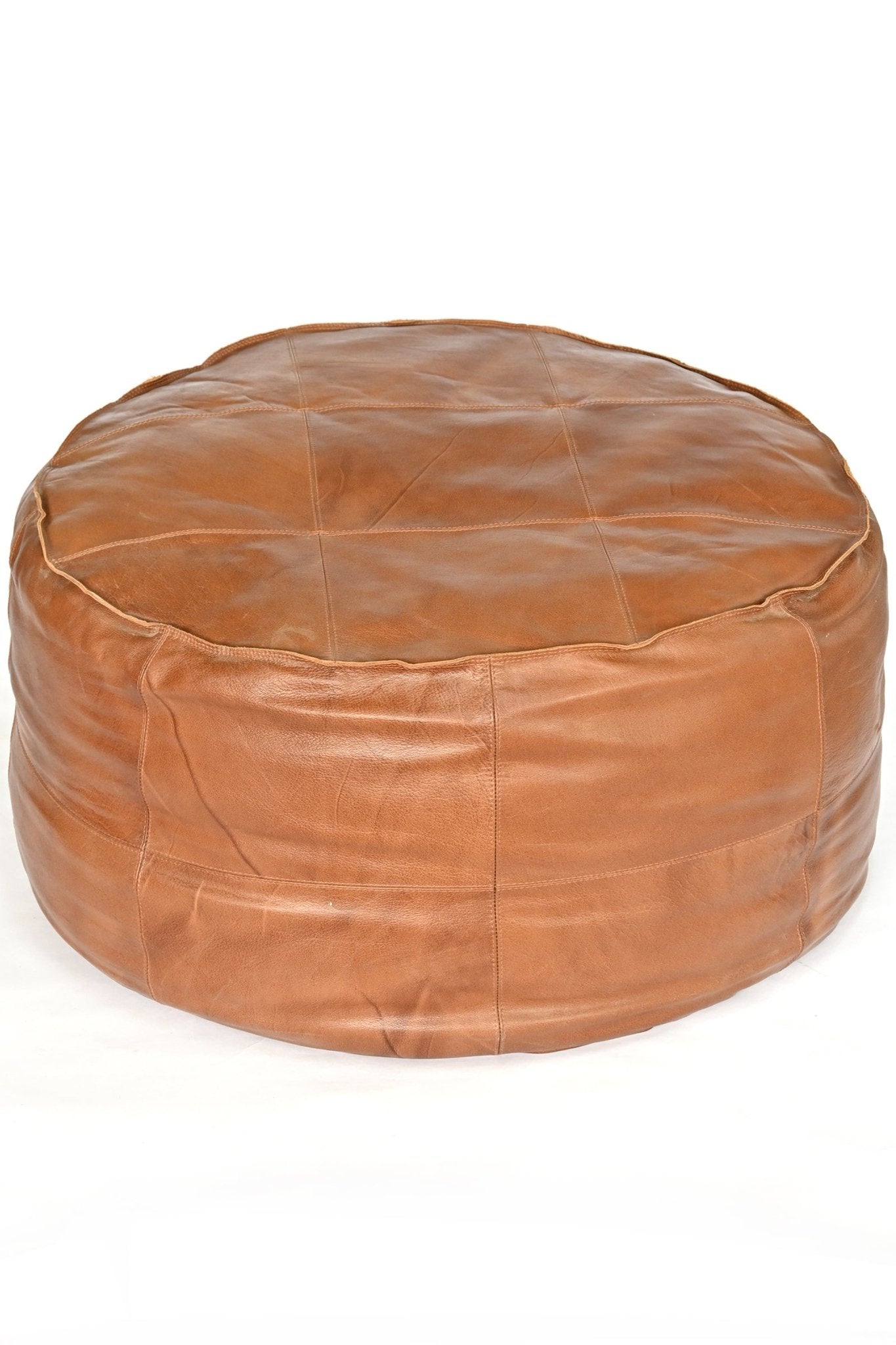 Handcrafted circular leather floor pouf — Art Avenue