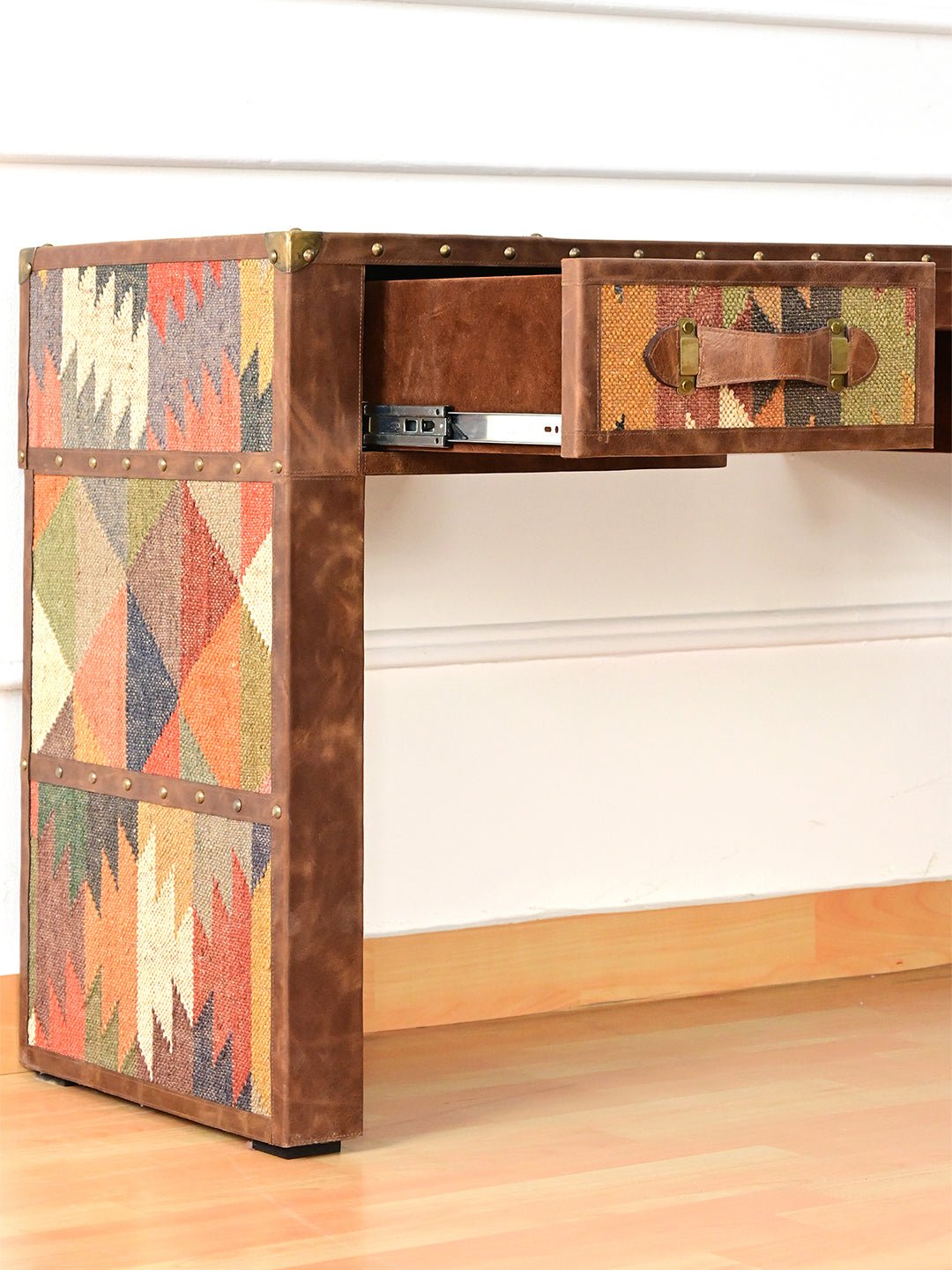 WALES_ LEATHER & KILIM OFFICE TABLE - ART AVENUE