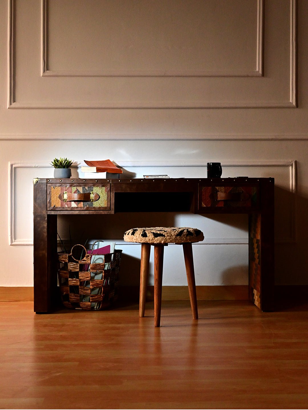 Wales kilim leather office table — room setting, Art Avenue