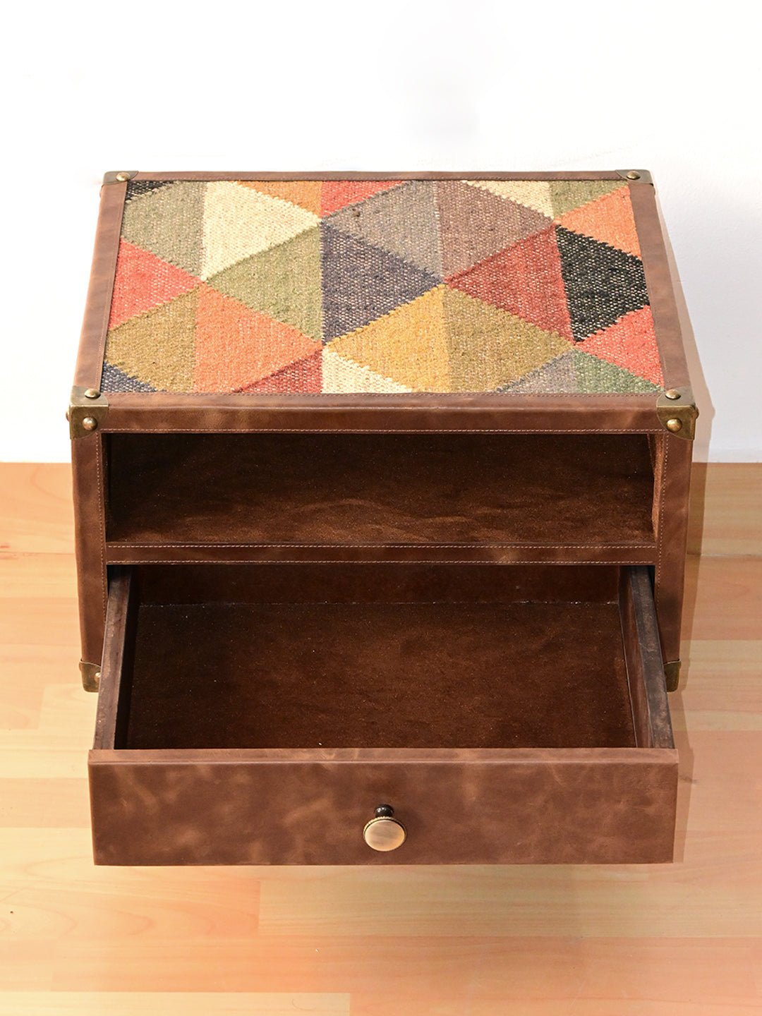 Handcrafted kilim and leather ottoman — Art Avenue
