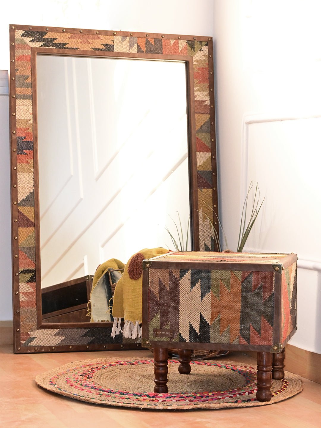 Kiaan kilim ottoman from above — Art Avenue