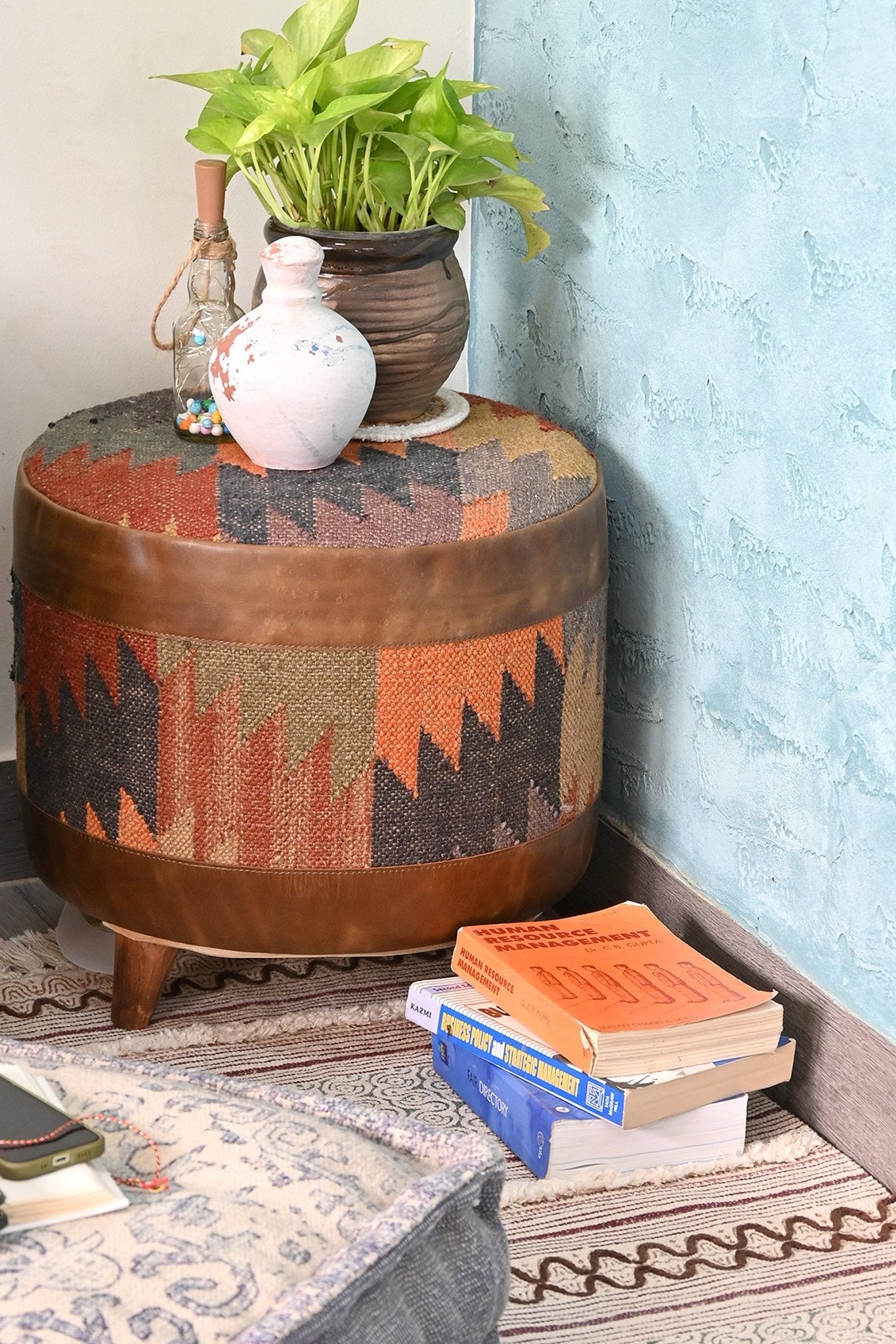 Puerto handcrafted kilim ottoman — Art Avenue India
