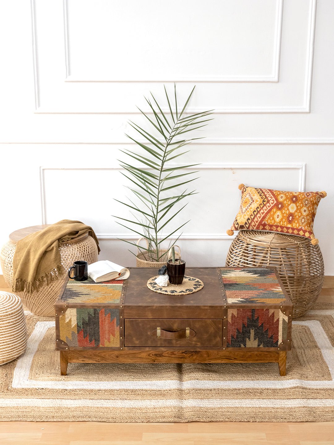 Kilim & Leather Coffee Table — handcrafted — Art Avenue