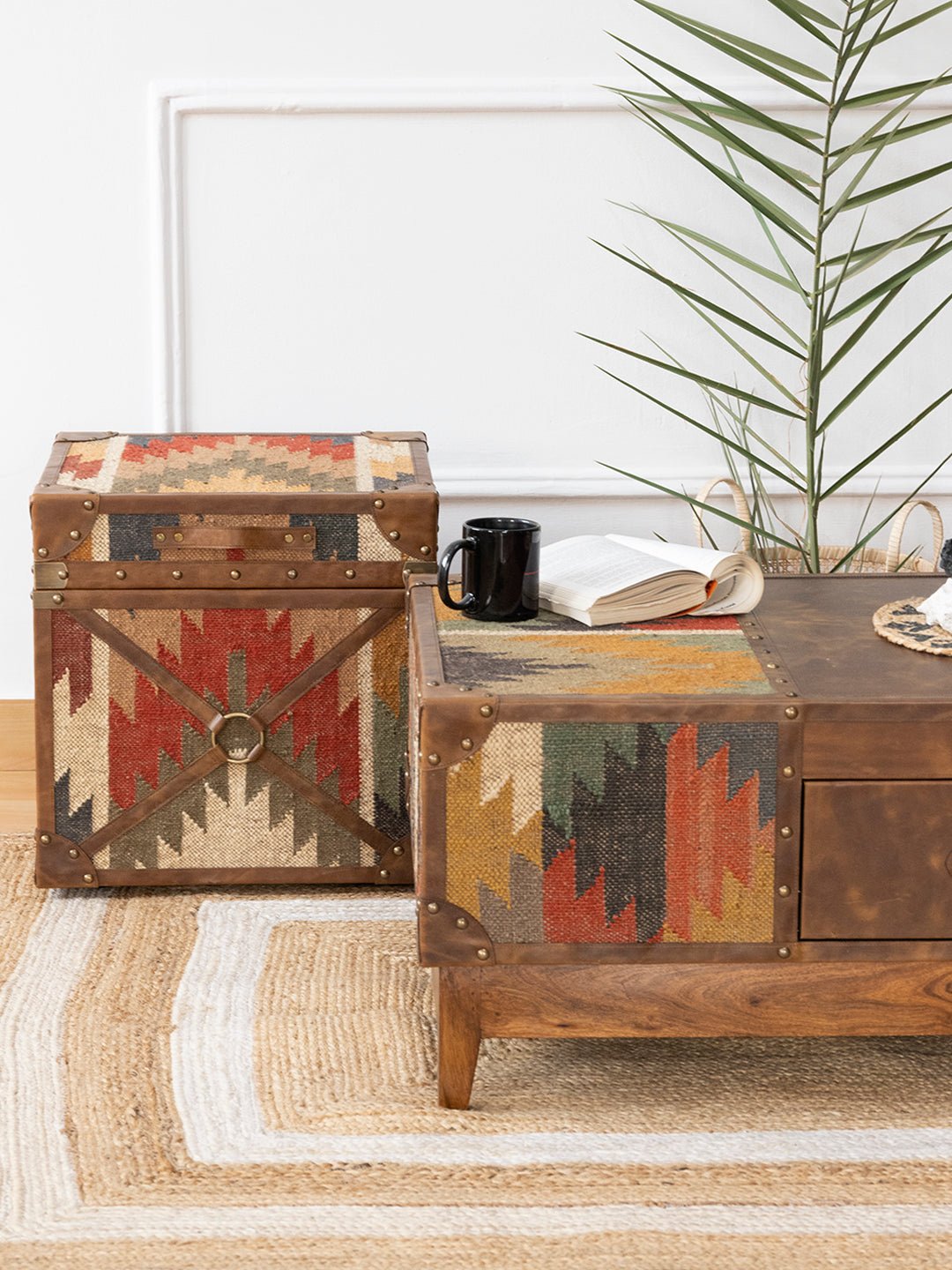 Monarda kilim trunk — open view — Art Avenue