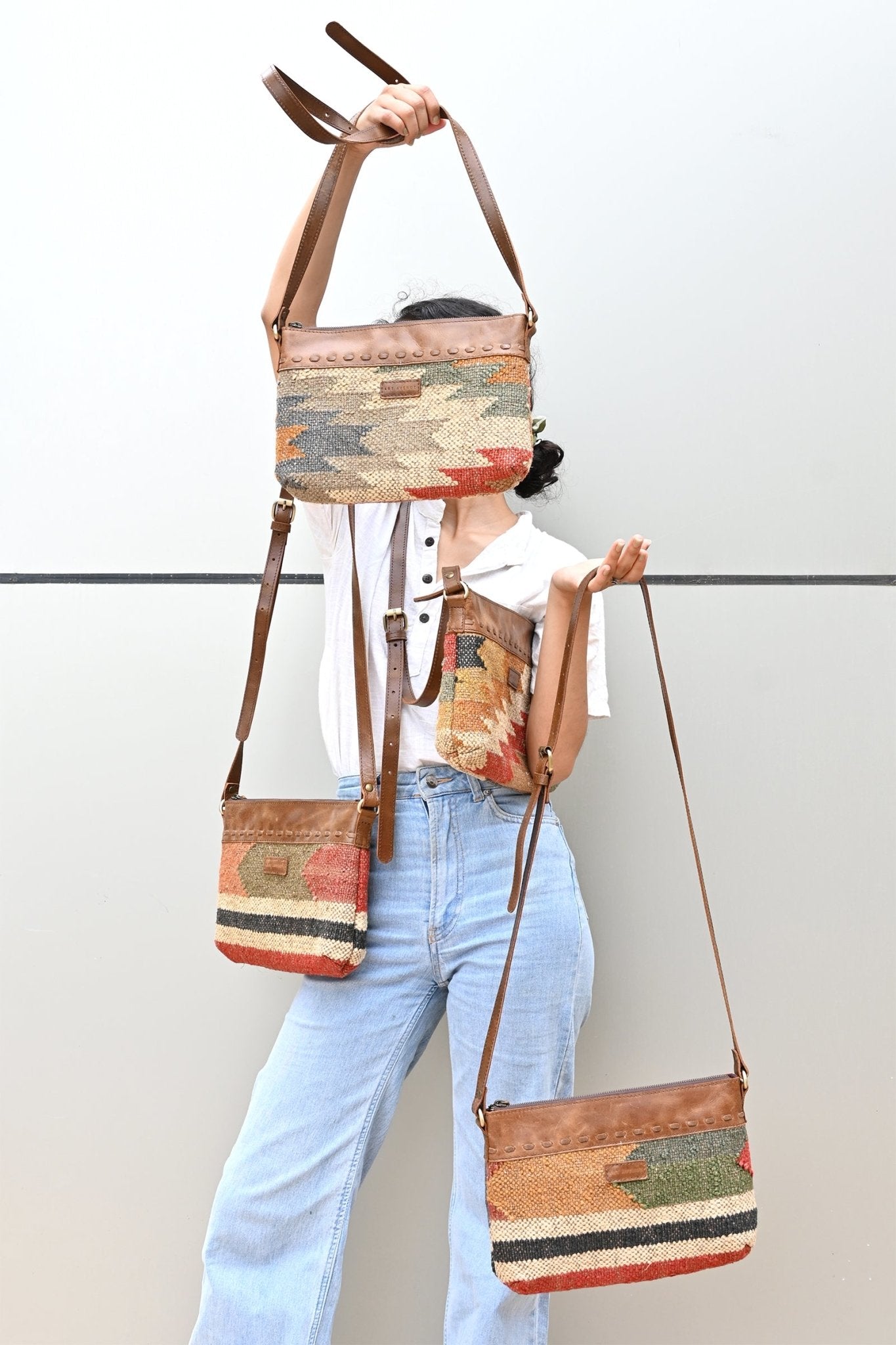 Aribo kilim sling bag hardware detail — Art Avenue