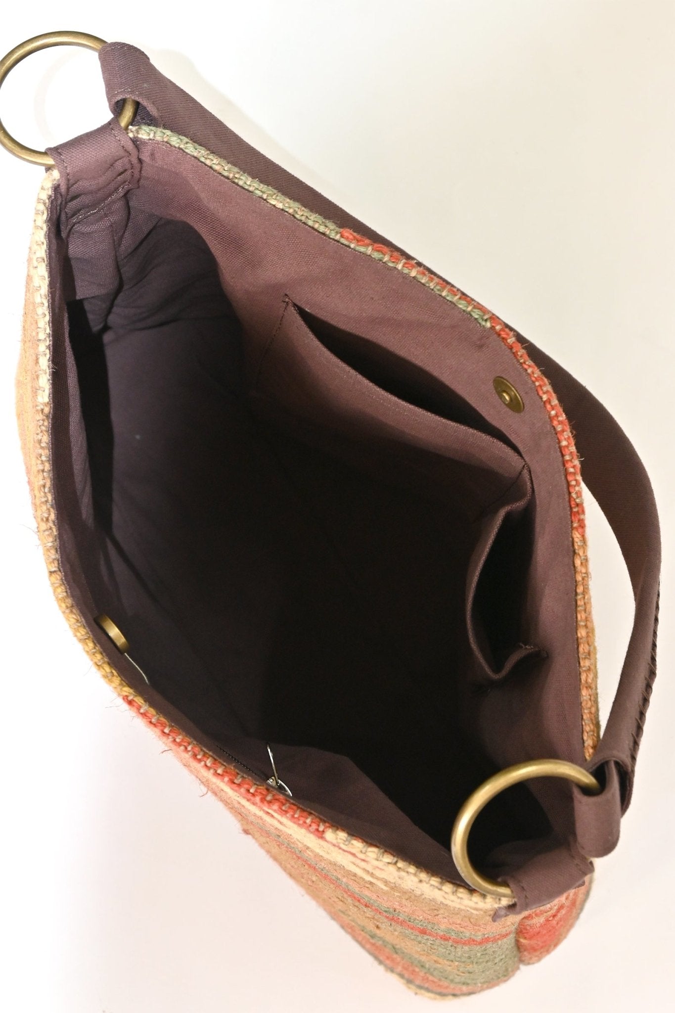 Russel kilim handbag on model — Art Avenue