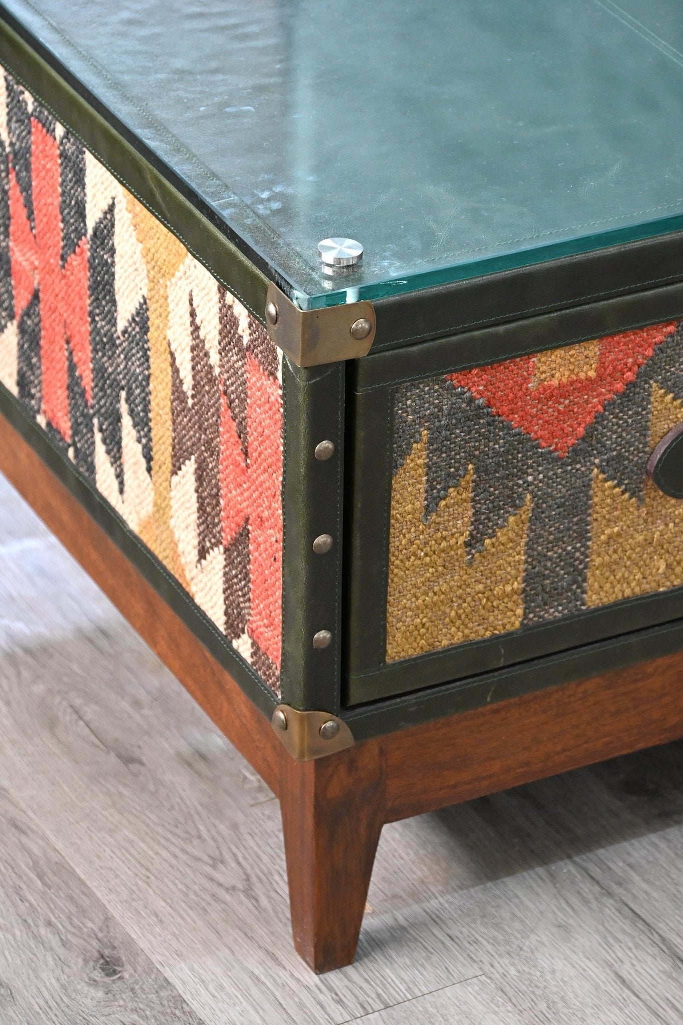 EVELYN COFFEE TABLE IN KILIM & LEATHER - ART AVENUE