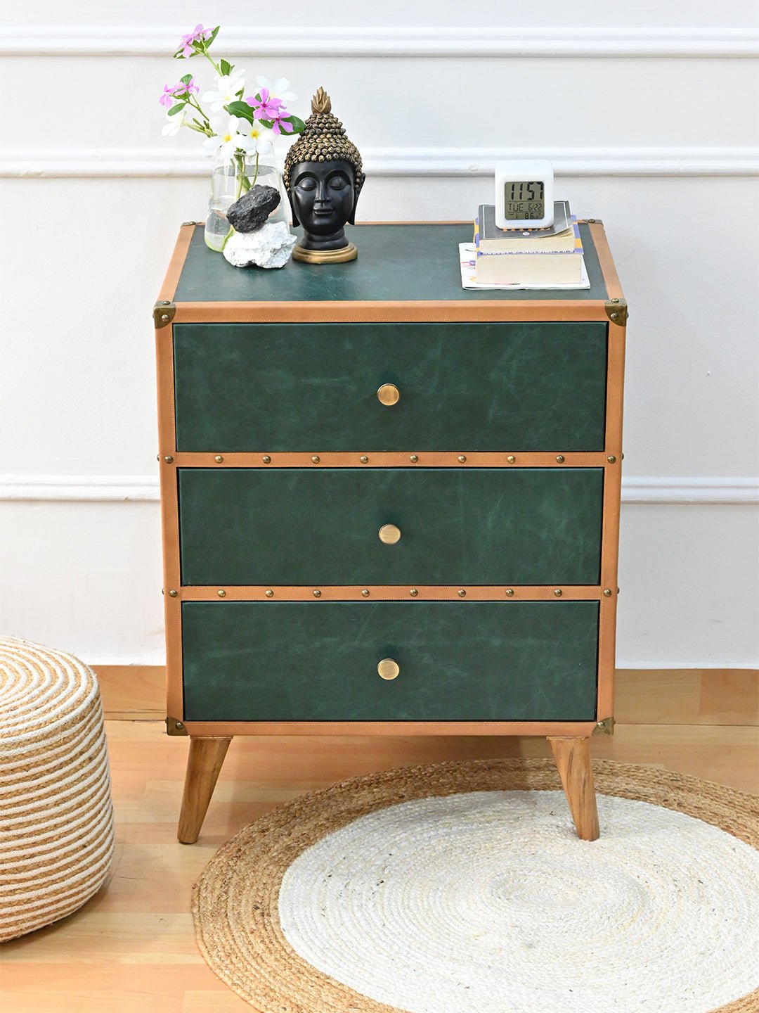 MARTIN - THREE DRAWER LEATHER TABLE - ART AVENUE