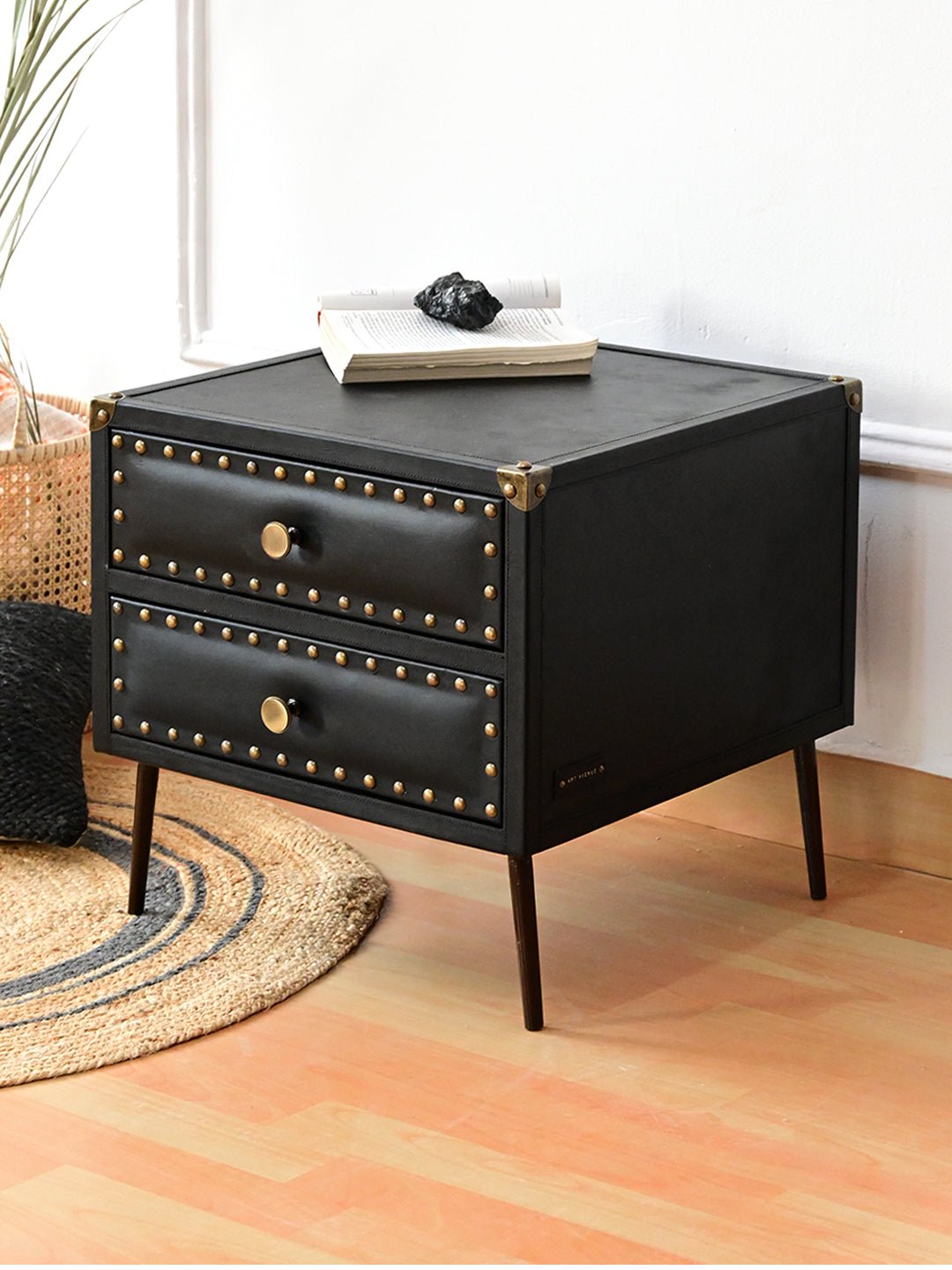 BALTIMORE - TWO DRAWER LEATHER SIDE TABLE - ART AVENUE