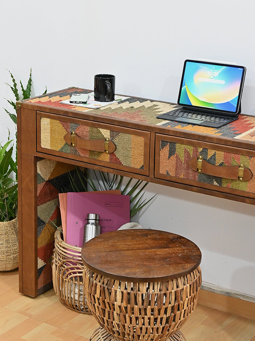 Aahana kilim console table — top view — Art Avenue