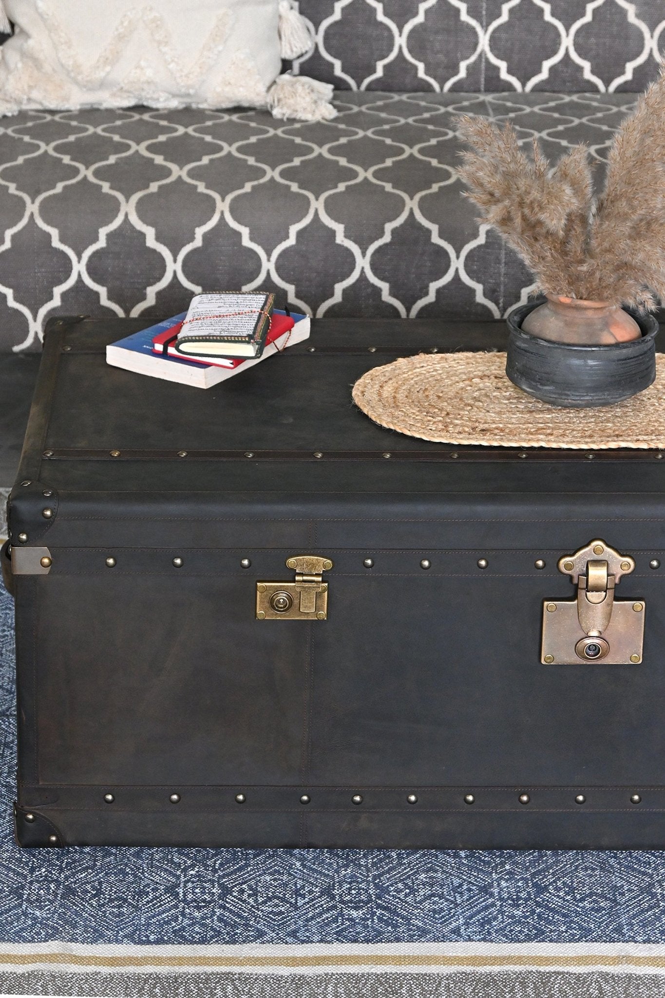 Bygone leather coffee table — top view — Art Avenue