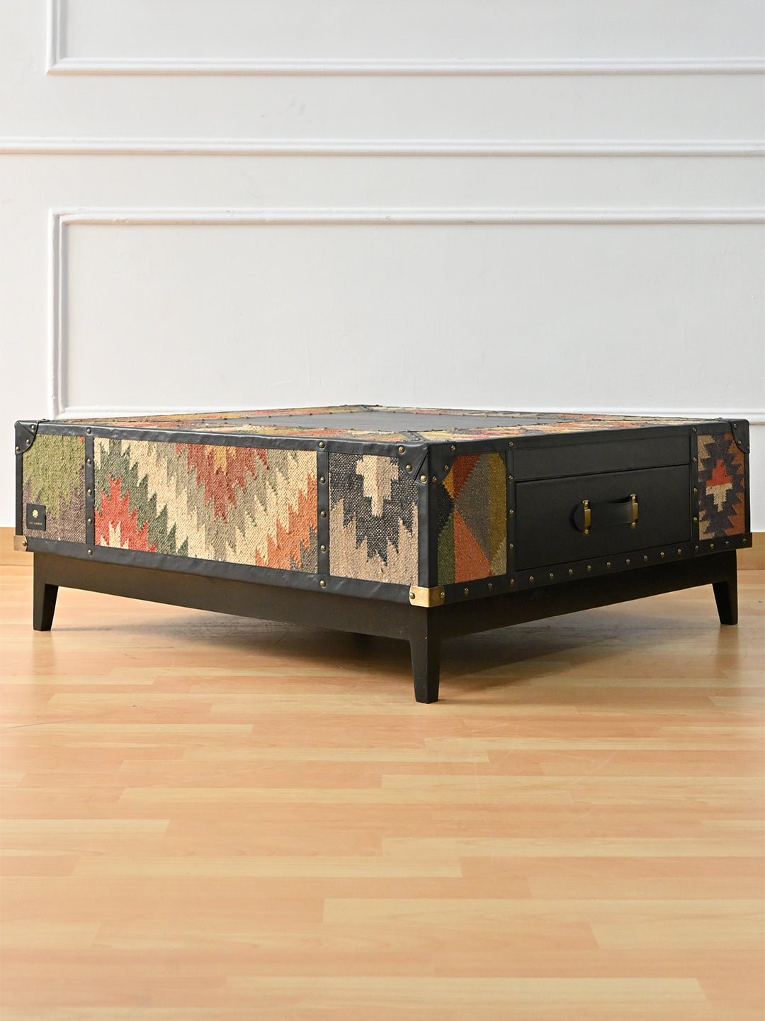 ADRIAN COFFEE TABLE - KILIM AND LEATHER - ART AVENUE