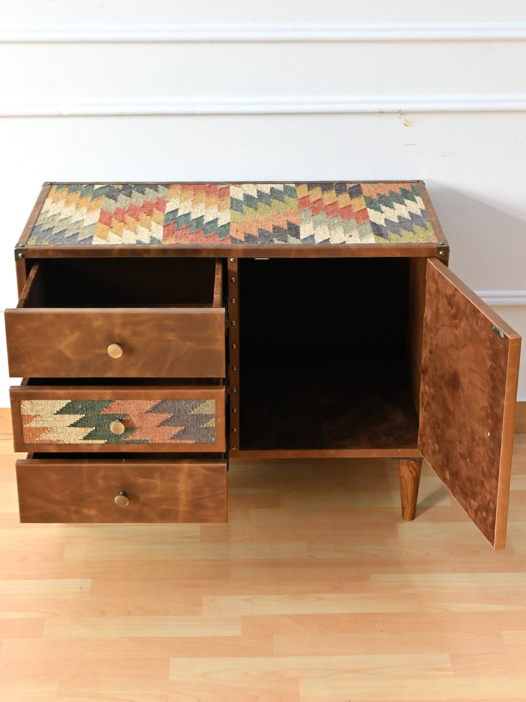 ACCENT CHEST OF DRAWERS - KILIM AND LEATHER - ART AVENUE