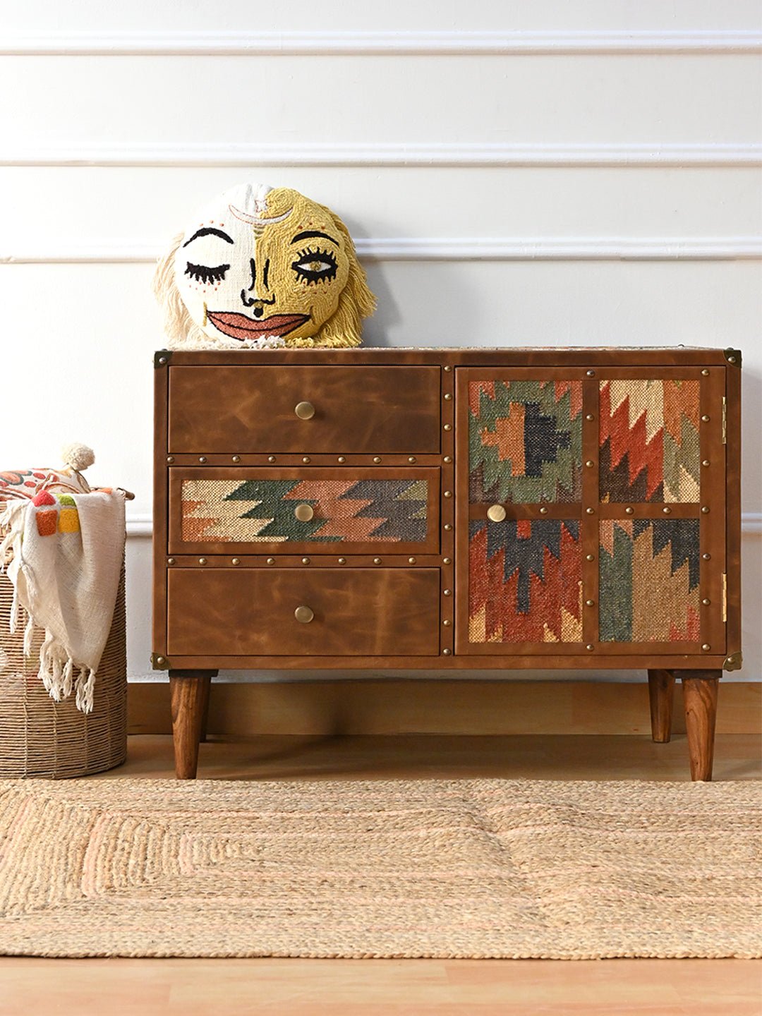 Kilim & Leather Chest of Drawers — Art Avenue
