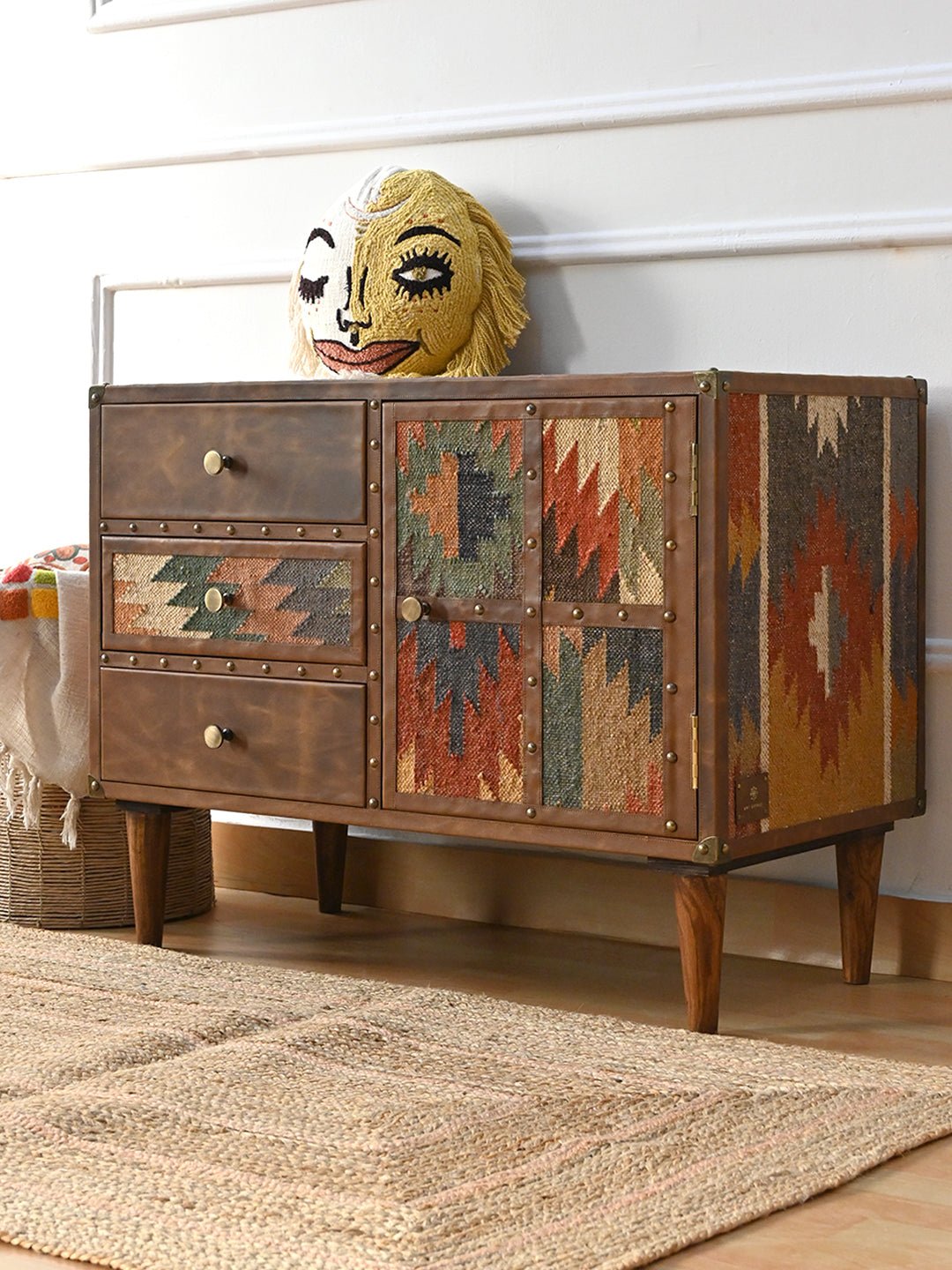 ACCENT CHEST OF DRAWERS - KILIM AND LEATHER - ART AVENUE