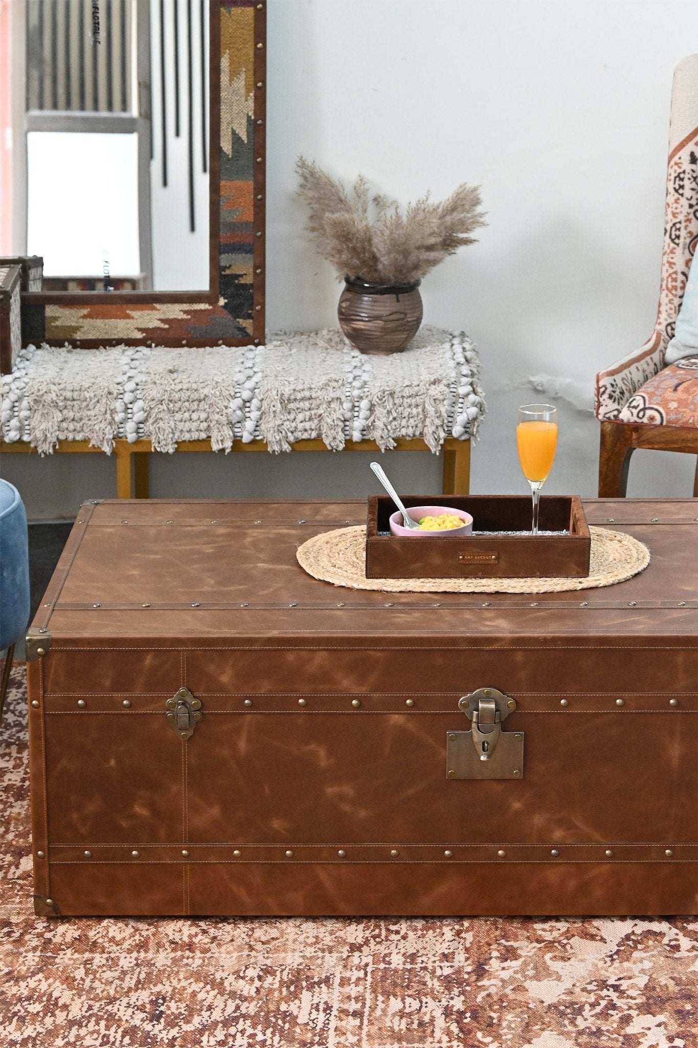 Handcrafted leather coffee table trunk — Art Avenue