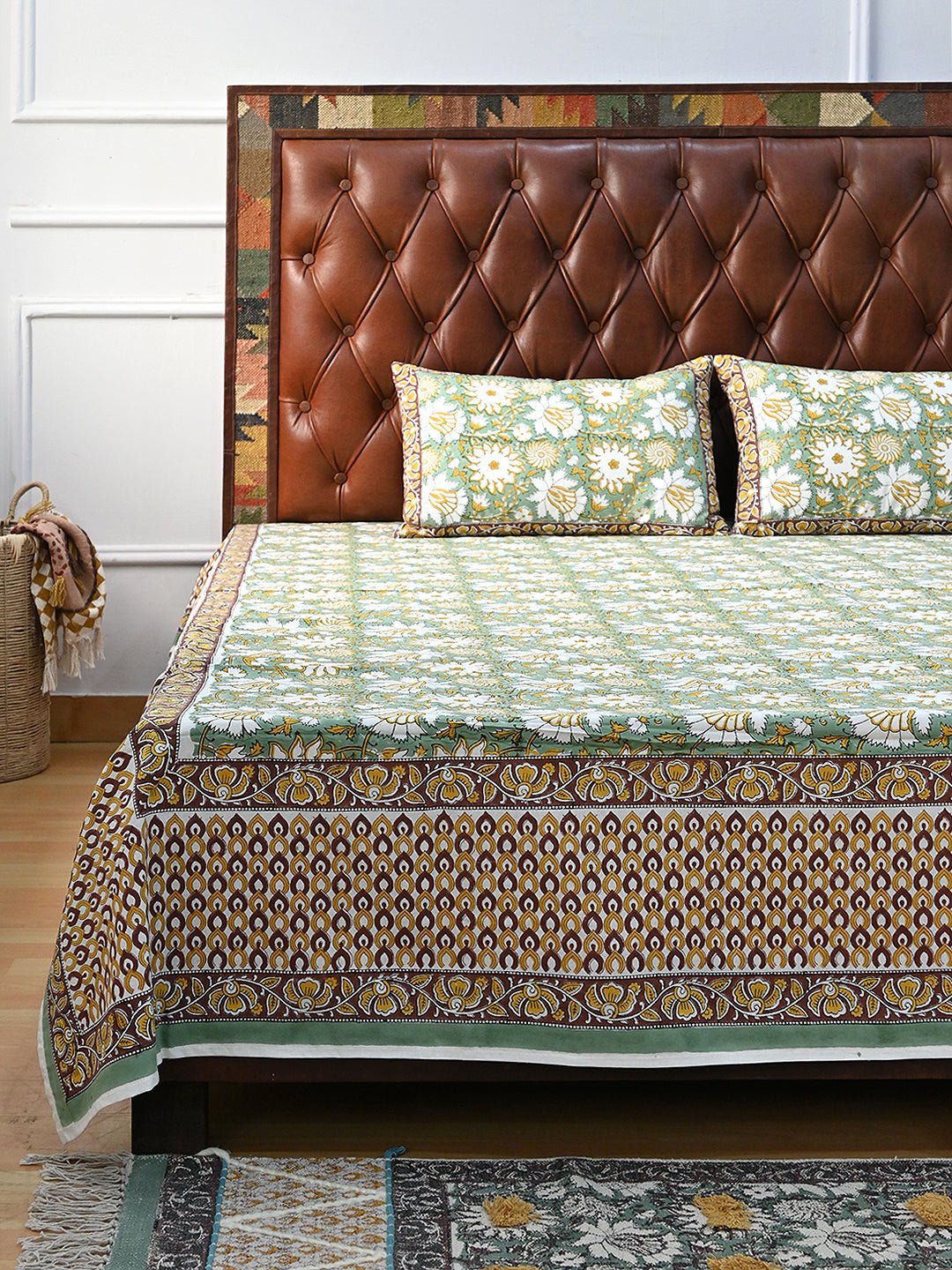 FLORAL PARADISE COTTON PRINTED DOUBLE BEDSHEET WITH PILLOW - ART AVENUE