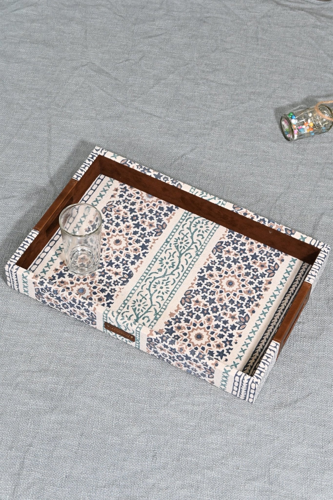 CLARET - LEATHER & COTTON PRINTED DURRIE TRAY - ART AVENUE
