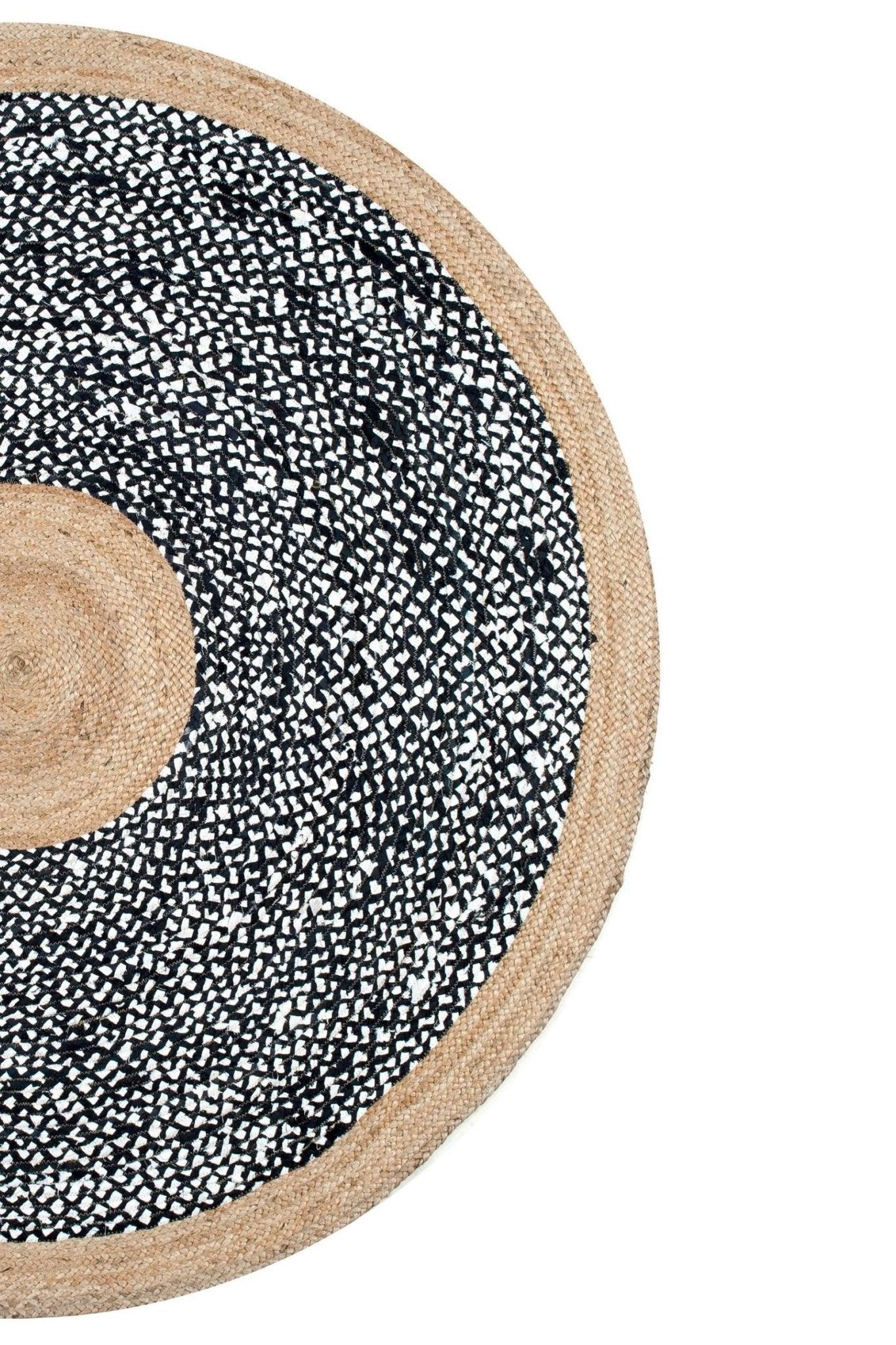 Aater braided jute rug beige black detail — Art Avenue Jaipur