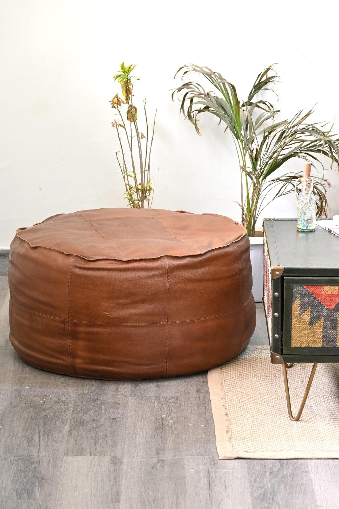 Leather Circular Floor Pouf — Art Avenue