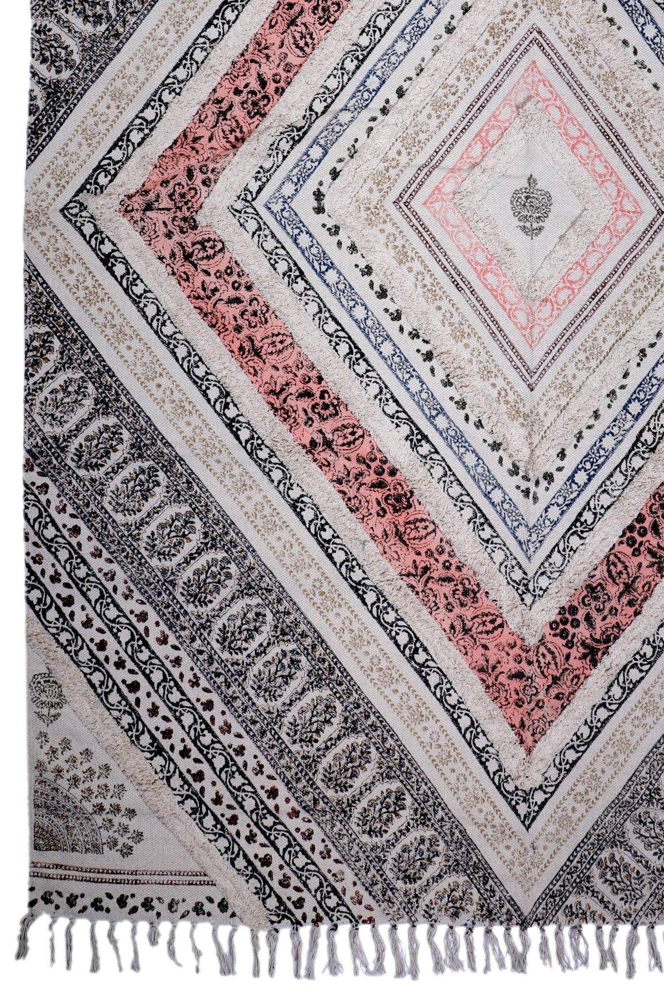 Alwar Block-Printed Cotton Dhurrie Rug — multiple sizes — Art Avenue
