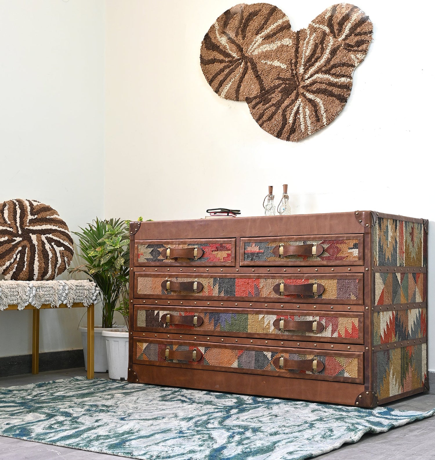 Axis kilim and leather chest of drawers — Art Avenue