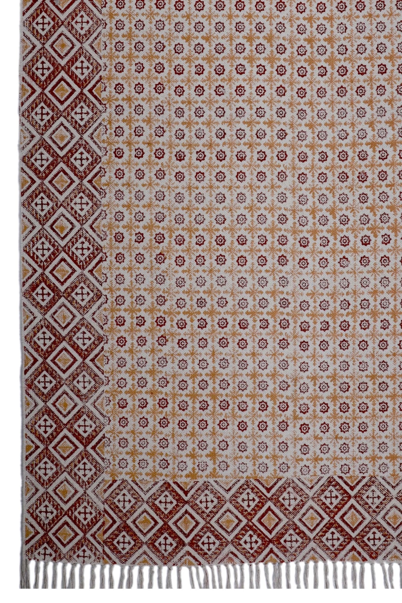 Begur block-printed rug room setting — Art Avenue India