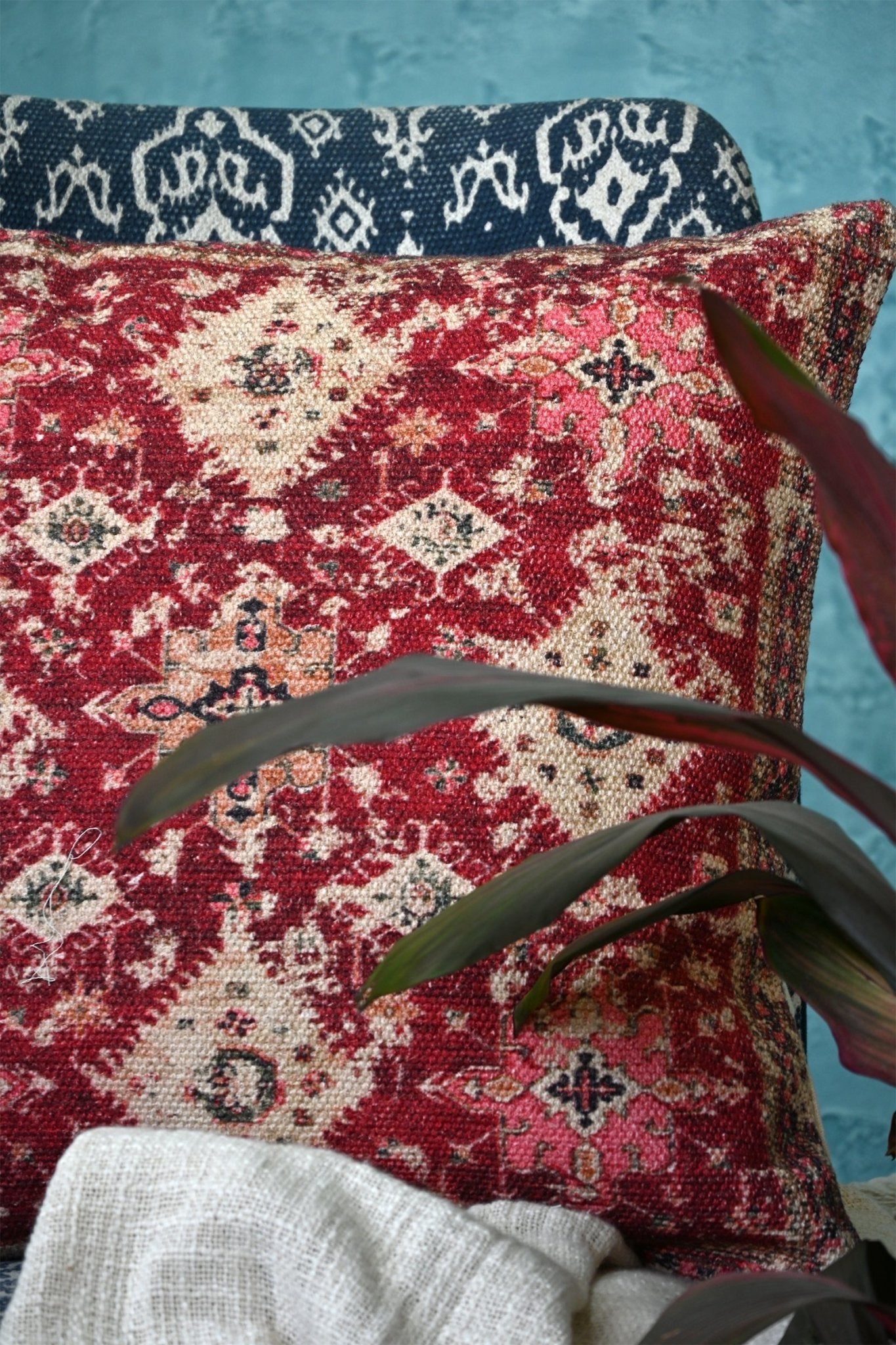 Printed square cushion on sofa — Art Avenue