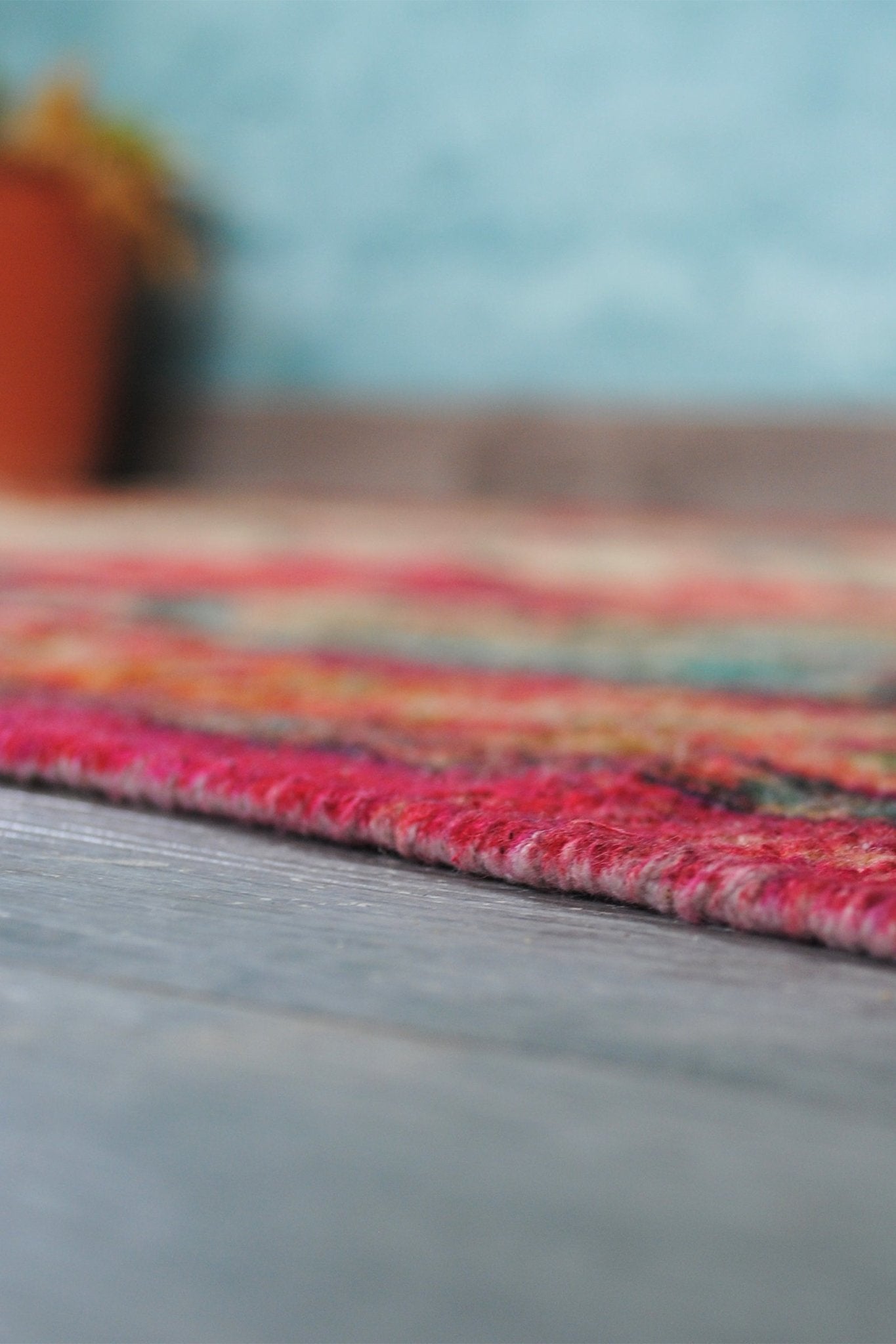 Castanea block-printed rug room setting — Art Avenue India