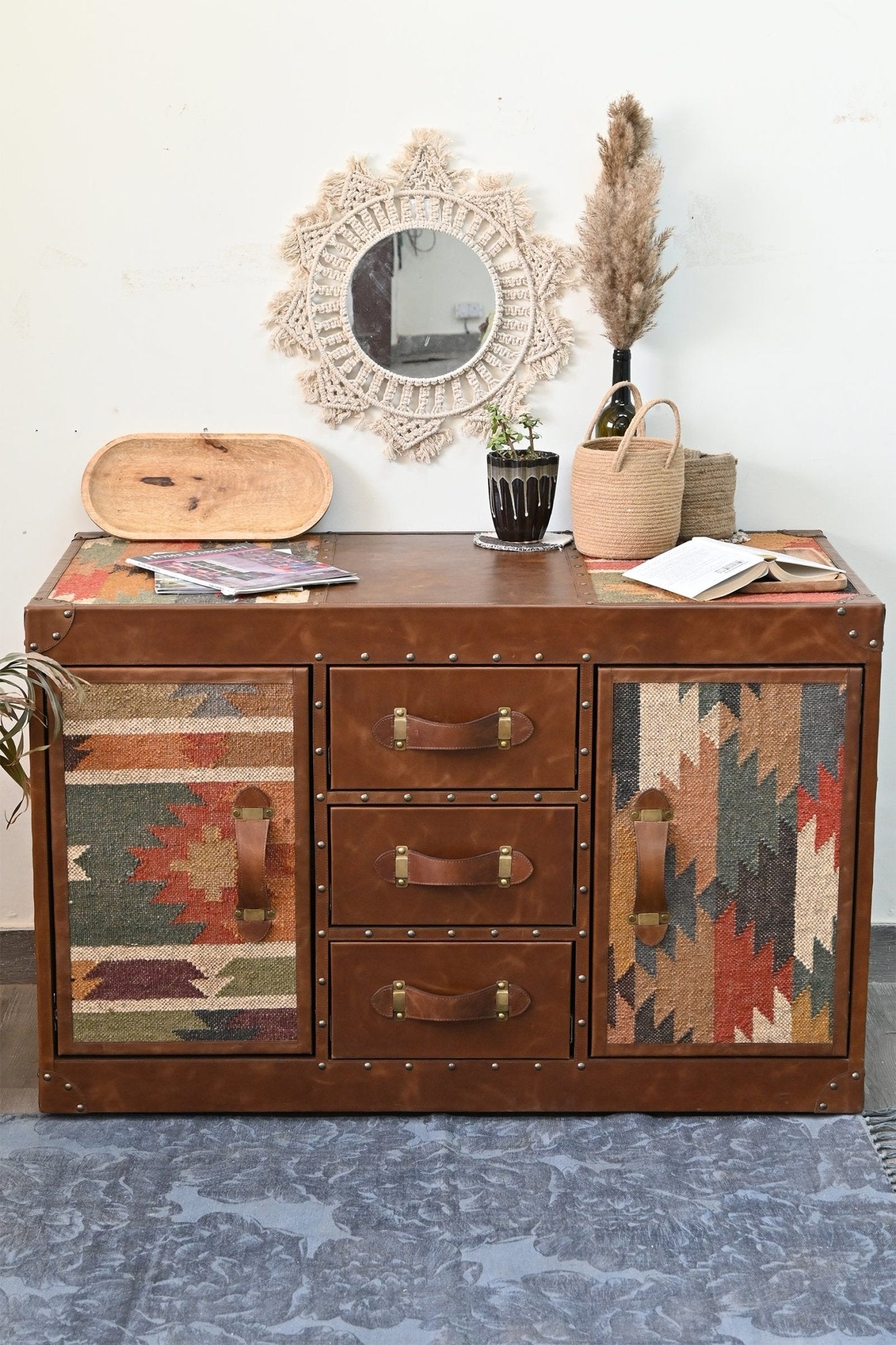 Kilim & Leather Chest of Drawers — Art Avenue