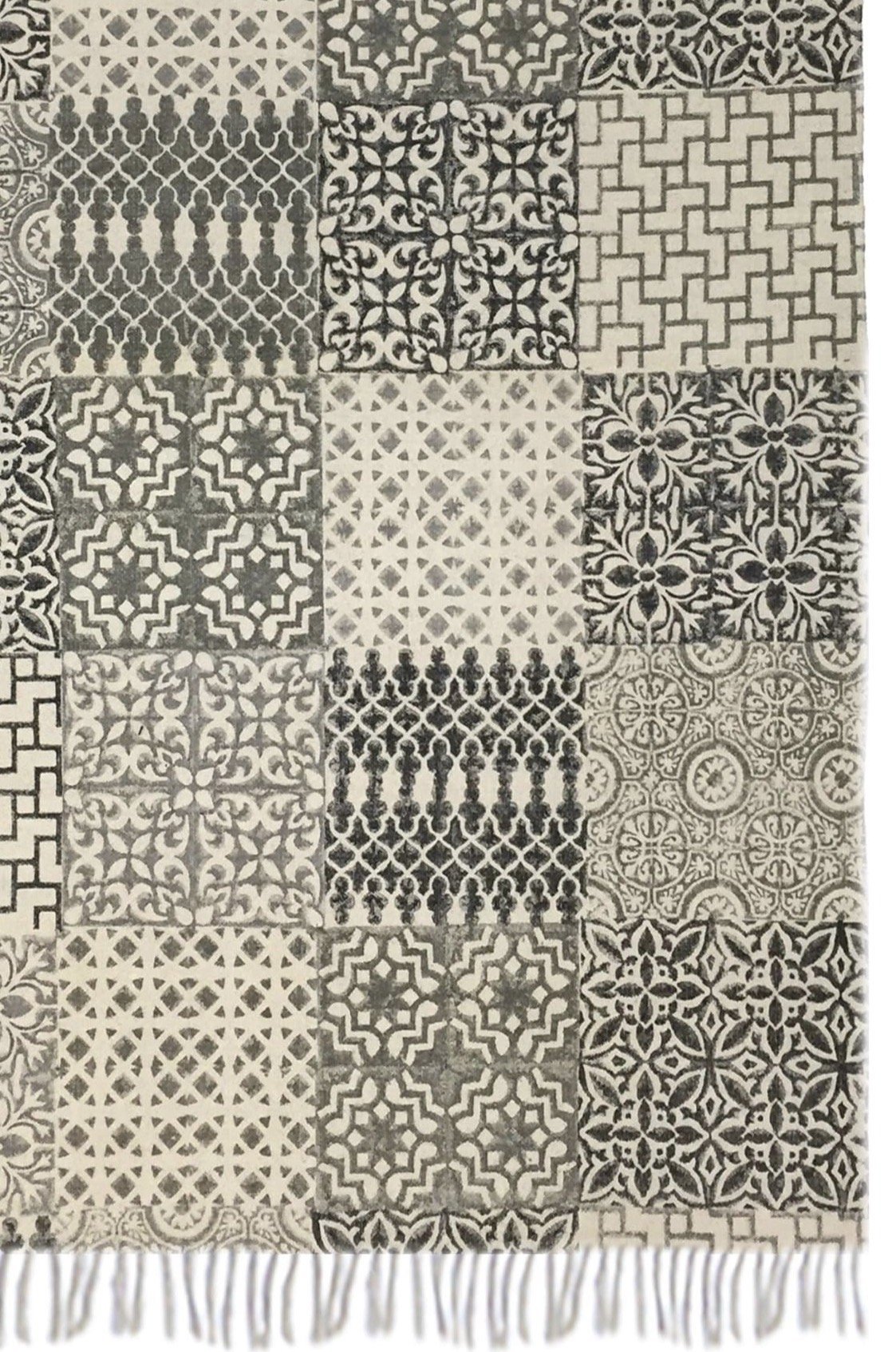 Block-printed cotton dhurrie rug in room setting — Art Avenue
