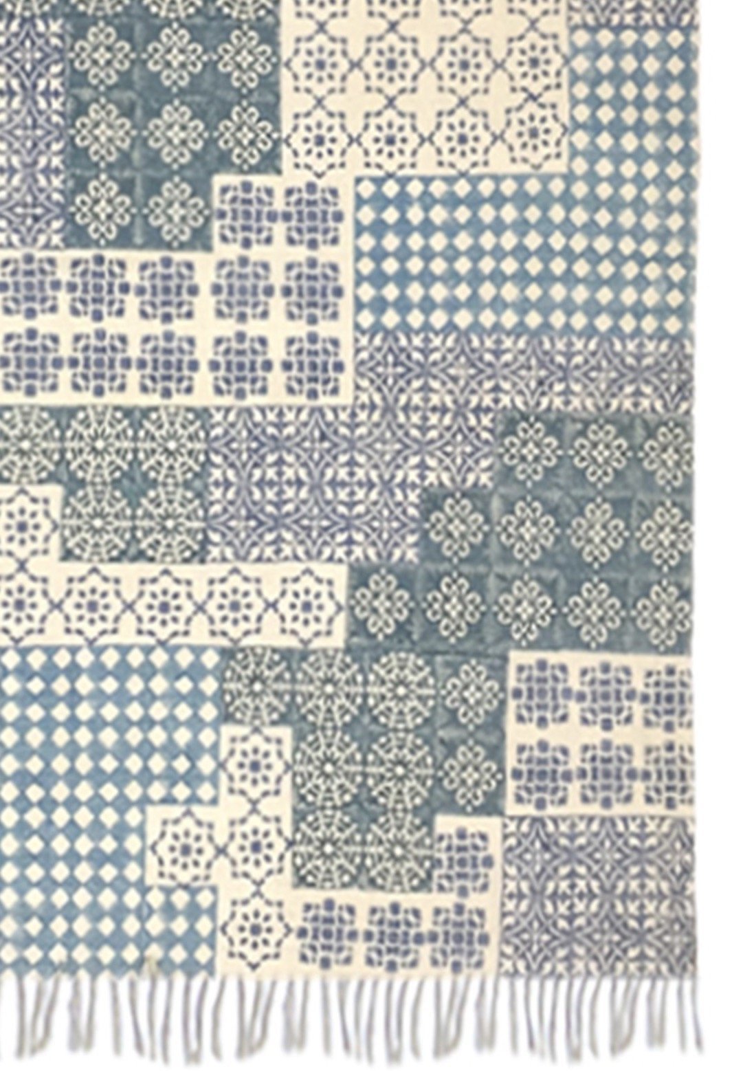 Block-printed cotton dhurrie rug in room setting — Art Avenue