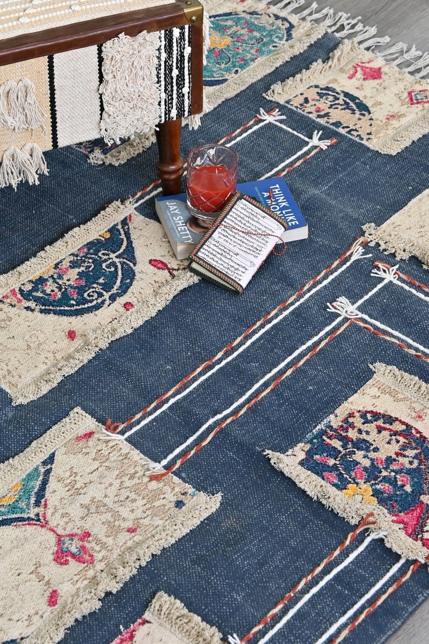 Devsara hand-embroidered patchwork rug — handmade in Jaipur