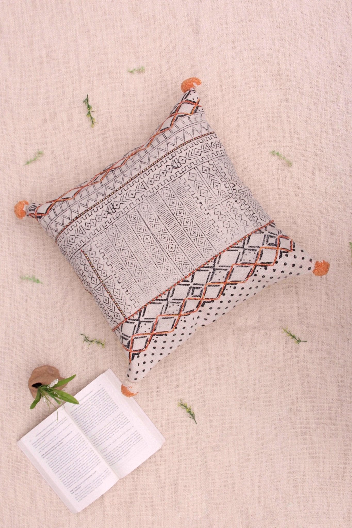 Dots Block-Printed Square Cushion Cover — Black — Art Avenue