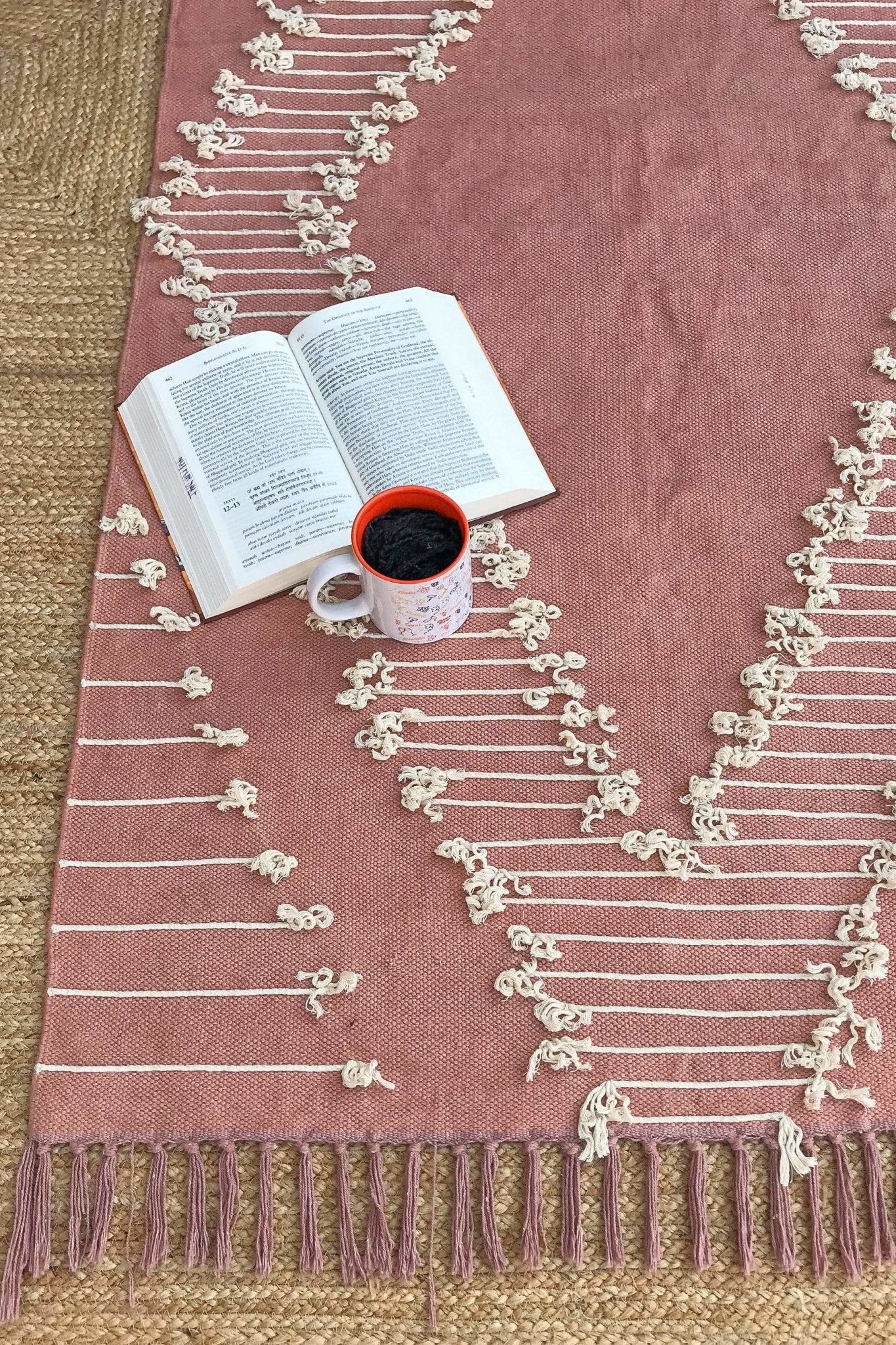 Fairmont overdyed hand-embroidered rug — light pink handmade in Jaipur