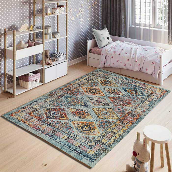 Georgia block-printed rug room setting — Art Avenue India