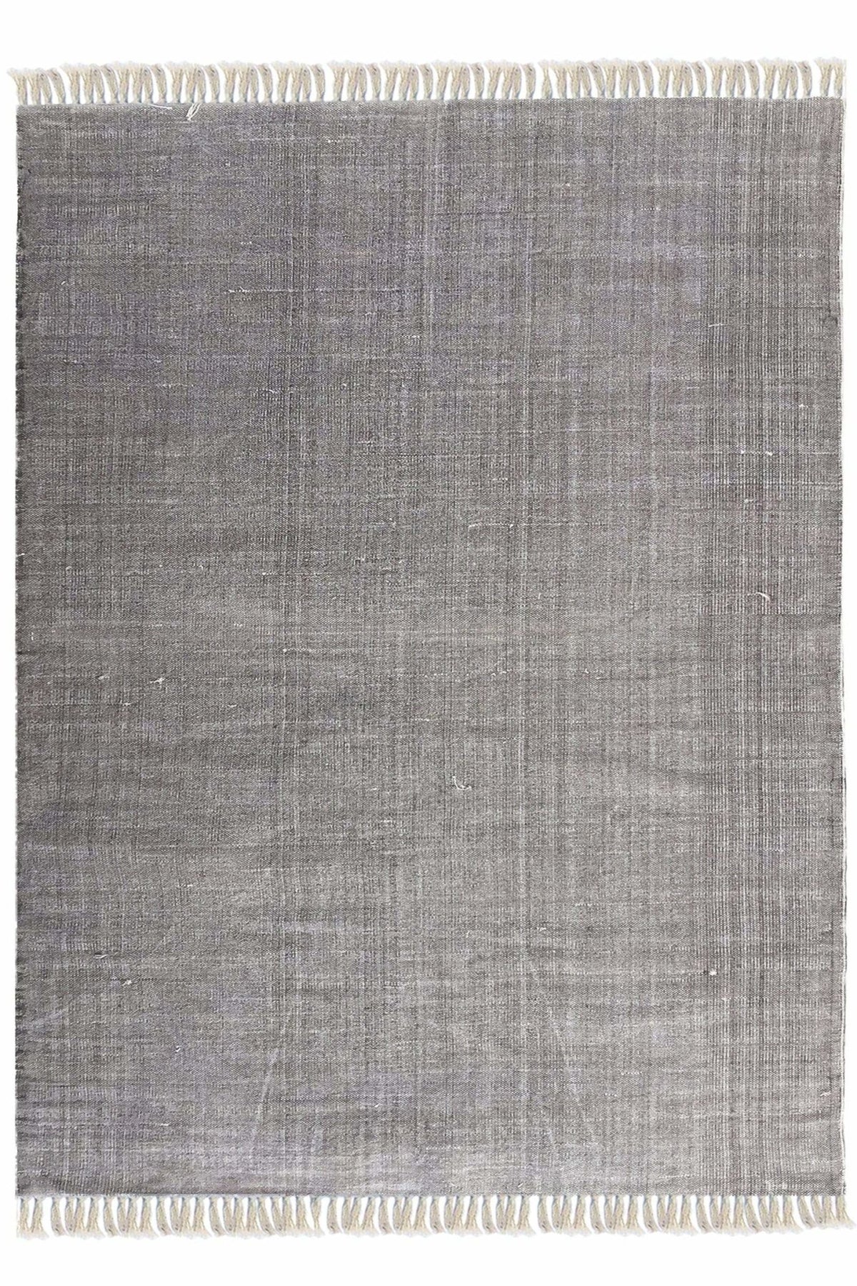 Block-Printed Cotton Dhurrie Rug in Grey Solid — Art Avenue
