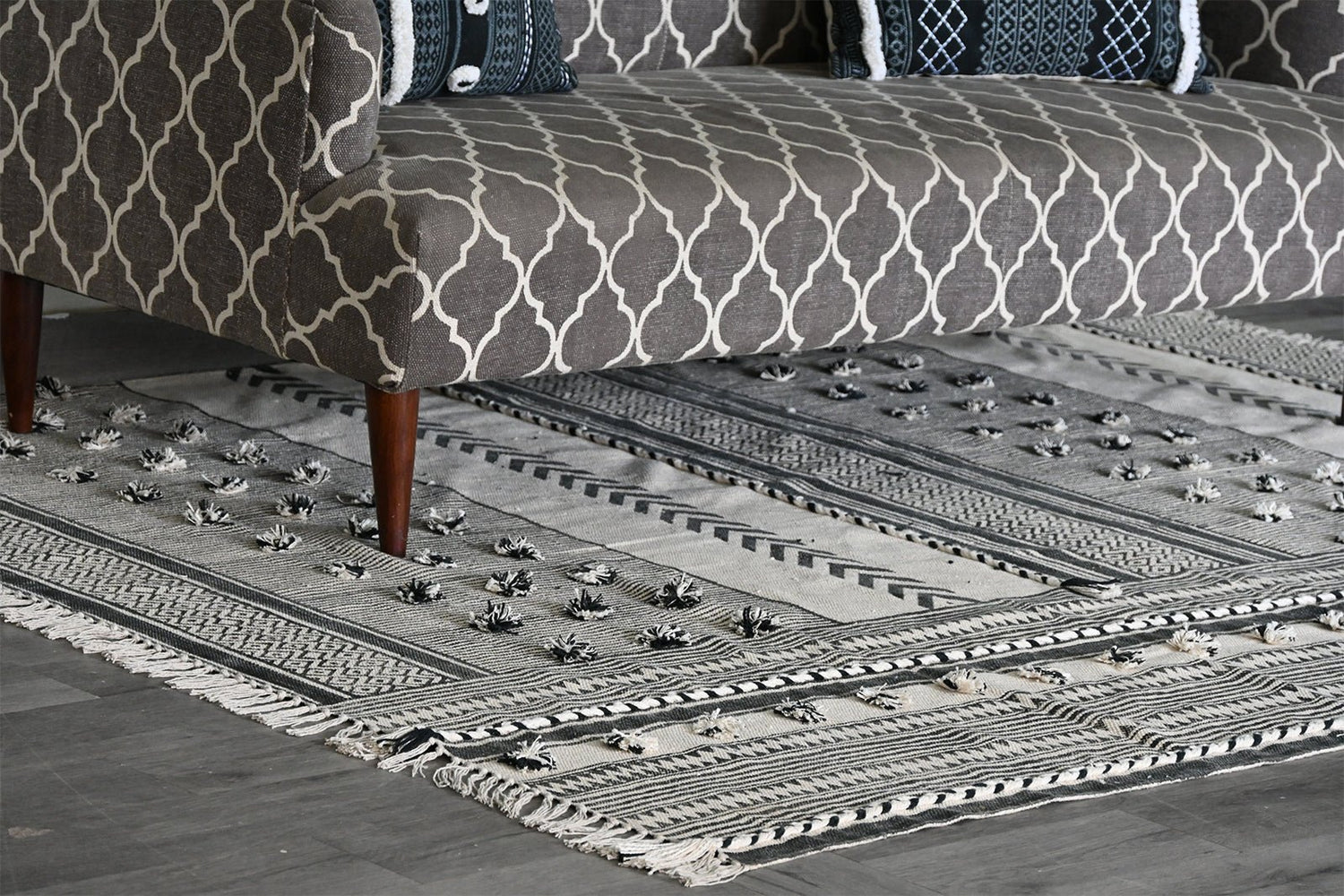 Iris Block-Printed Cotton Dhurrie Rug — overhead view — Art Avenue