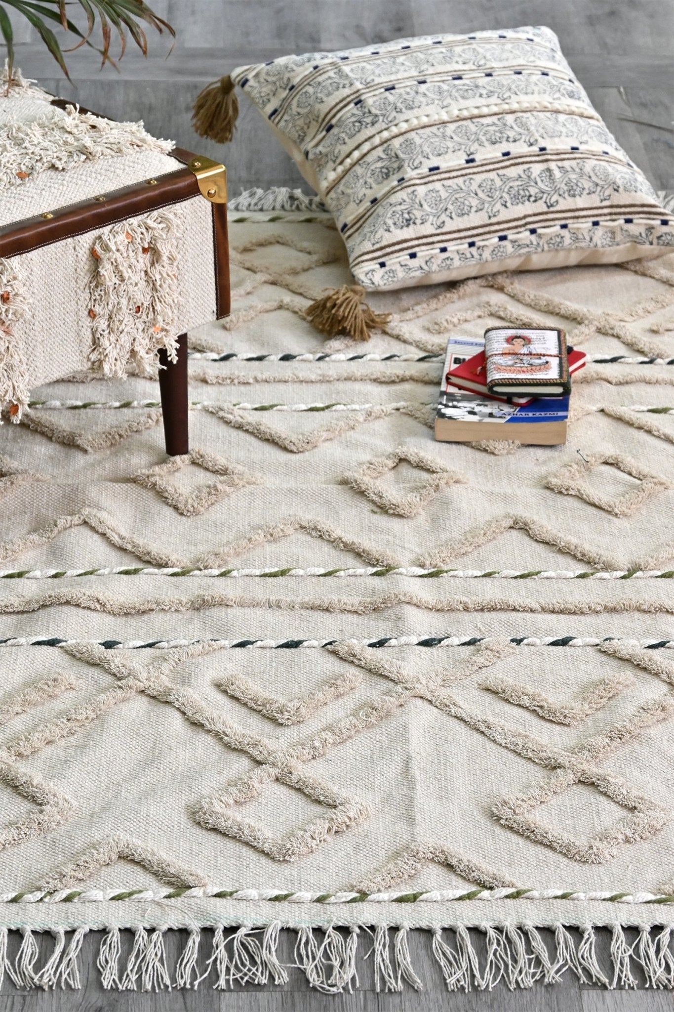 Kansas embroidered rug room setting — Art Avenue India