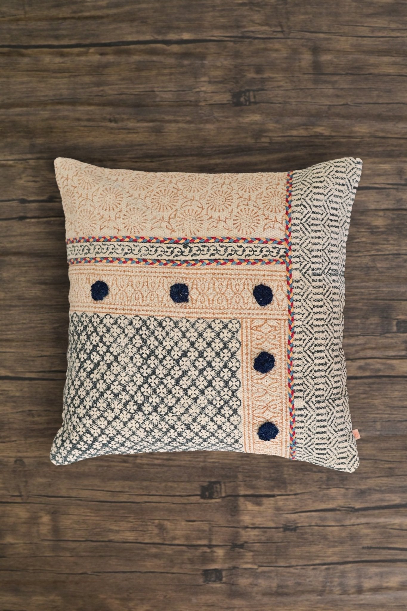 Block-printed square cushion on sofa — Art Avenue