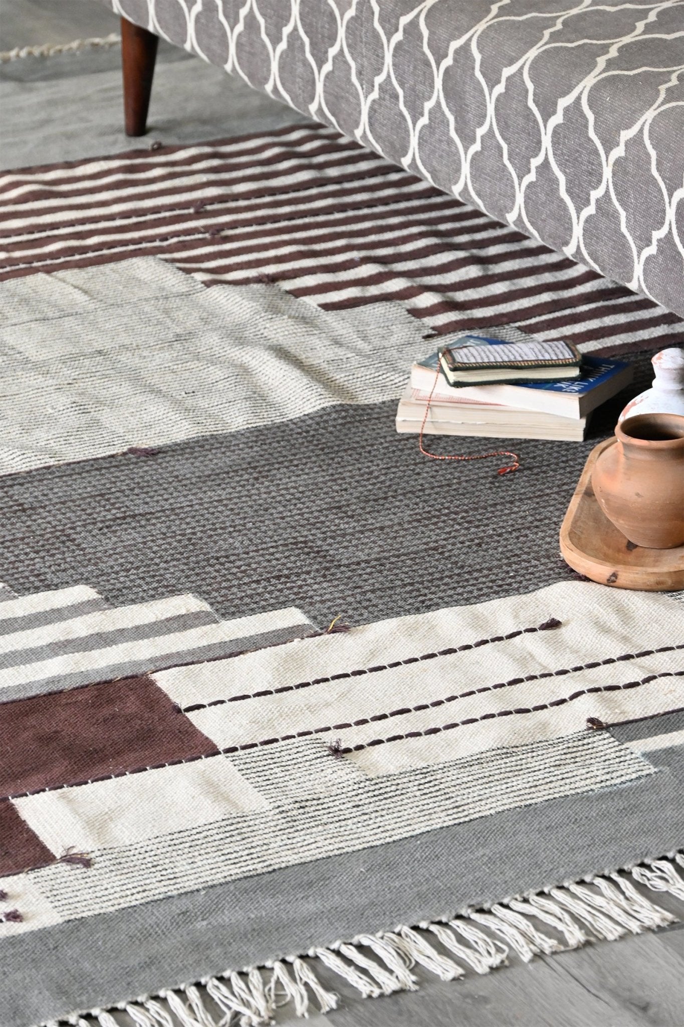 Kherwa Block-Printed Cotton Dhurrie Rug — multiple sizes — Art Avenue