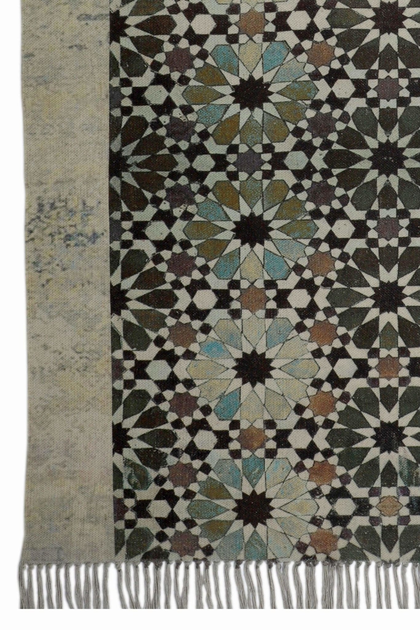 Kolvi cotton rug green pattern — Art Avenue Jaipur