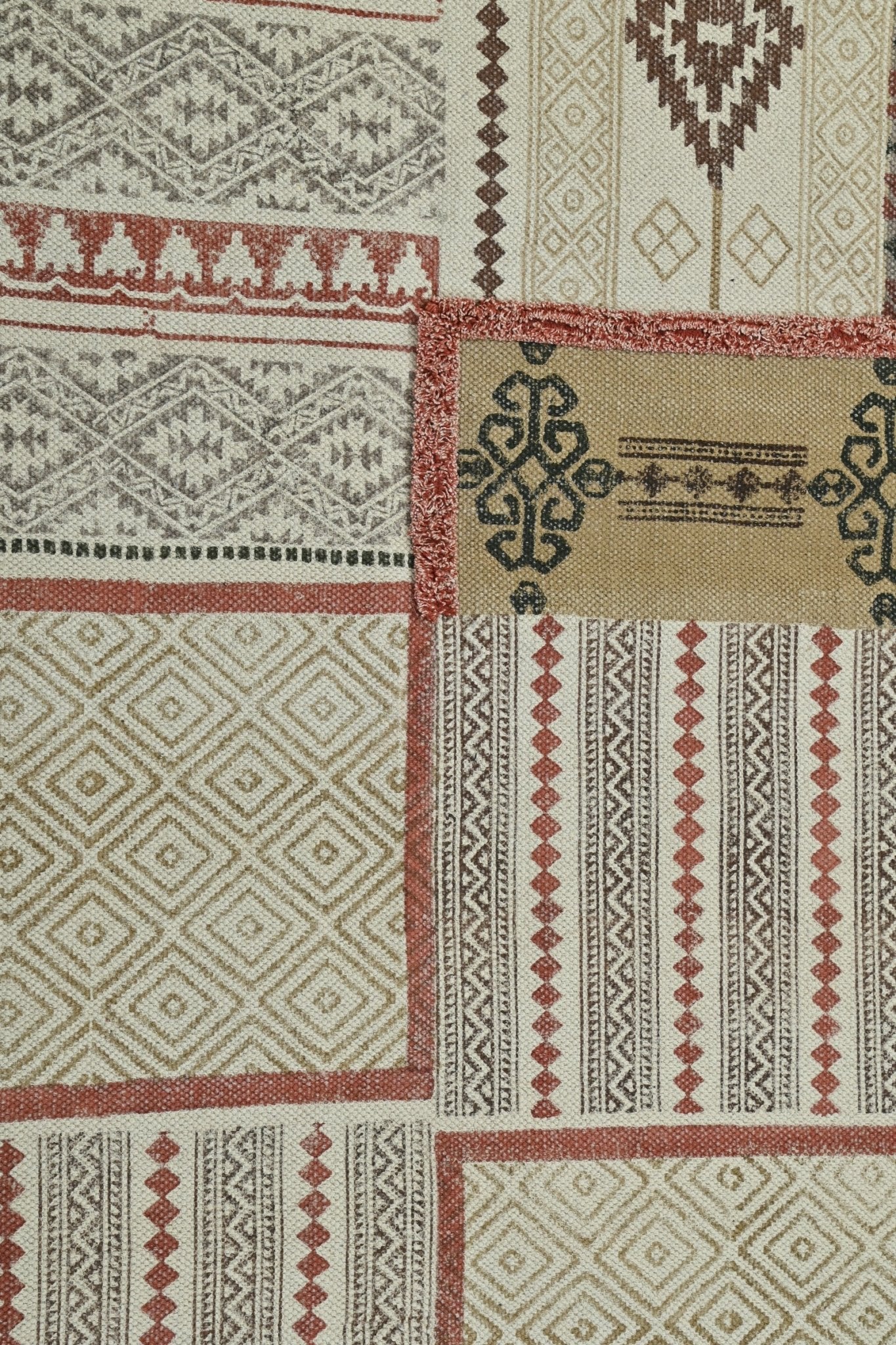 Kota Block-Printed Cotton Dhurrie Rug — overhead view — Art Avenue