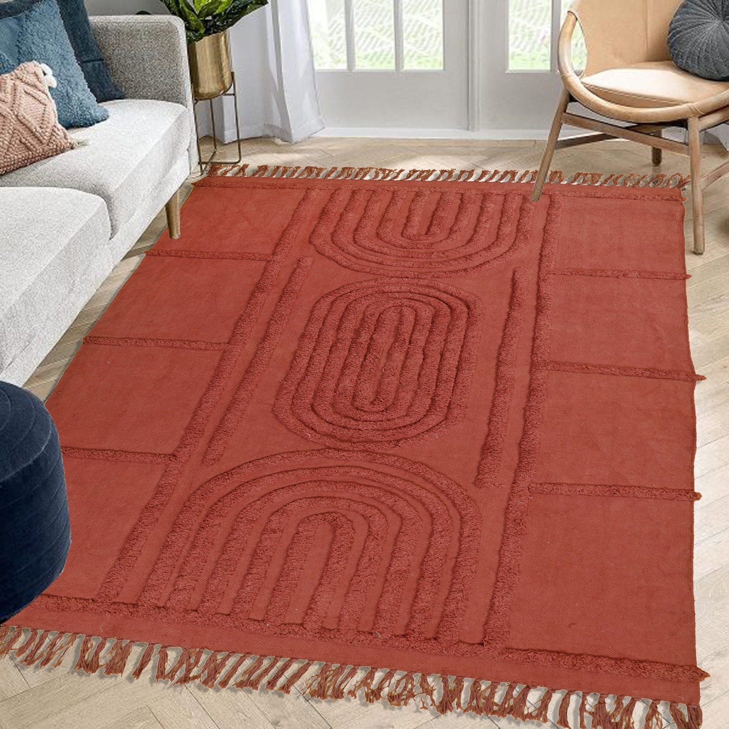 Malana embroidered rug room setting — Art Avenue India