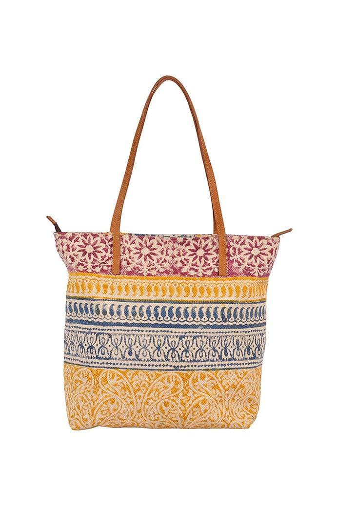 Marino block-printed tote bag, side view — Art Avenue