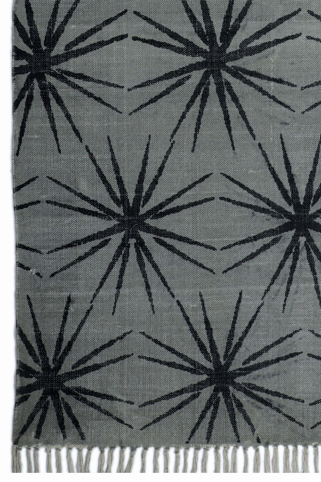 Nowar block-printed rug room setting — Art Avenue India